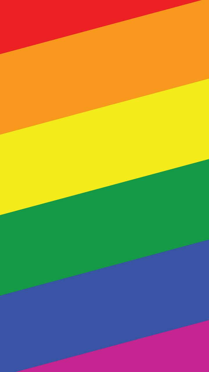 Lgbt iPhone 桌布 壁紙 — 鮮豔的彩虹色斜紋在純白背景上形成大膽的旗幟圖案。