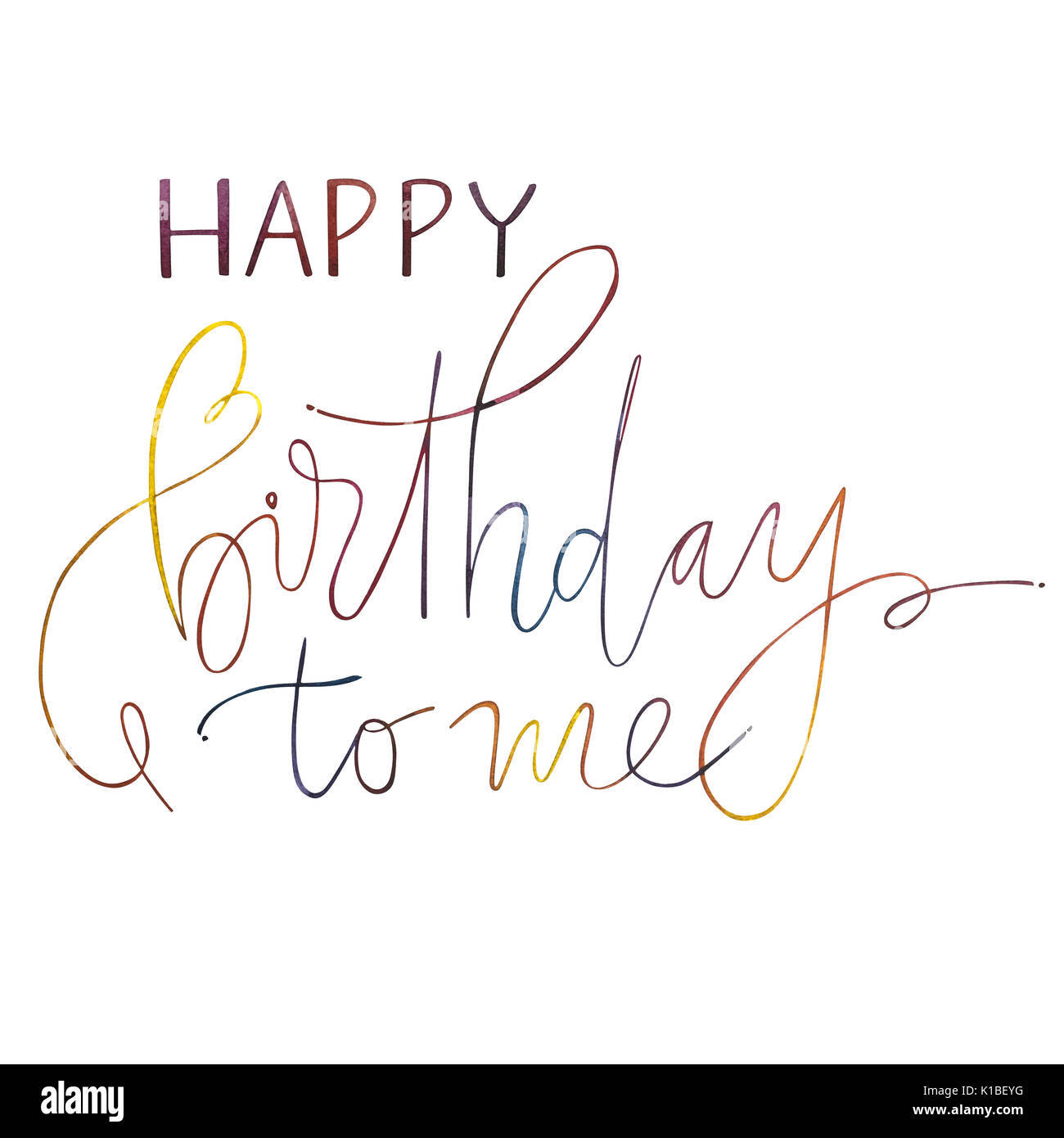 Happy Birthday To Me 桌布 壁紙 — 鮮豔的彩虹色書法在潔白背景上拼寫出「Happy Birthday to me」。