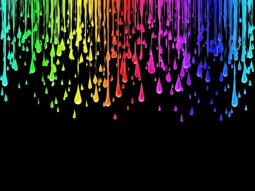 Paint Splatter 桌布 壁紙 — 鮮豔的彩虹色油漆滴在漆黑的背景上以數位藝術風格層疊而下。