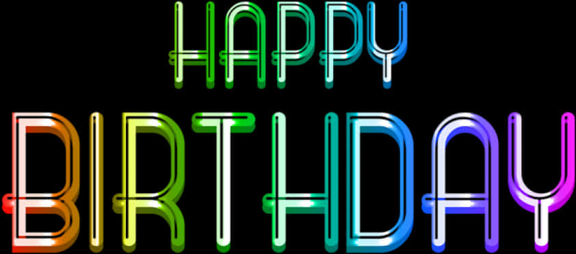 生日快樂 桌布 壁紙 — 鮮豔的彩虹霓虹字母在黑色背景上拼出 'HAPPY BIRTHDAY'，邊緣發光。