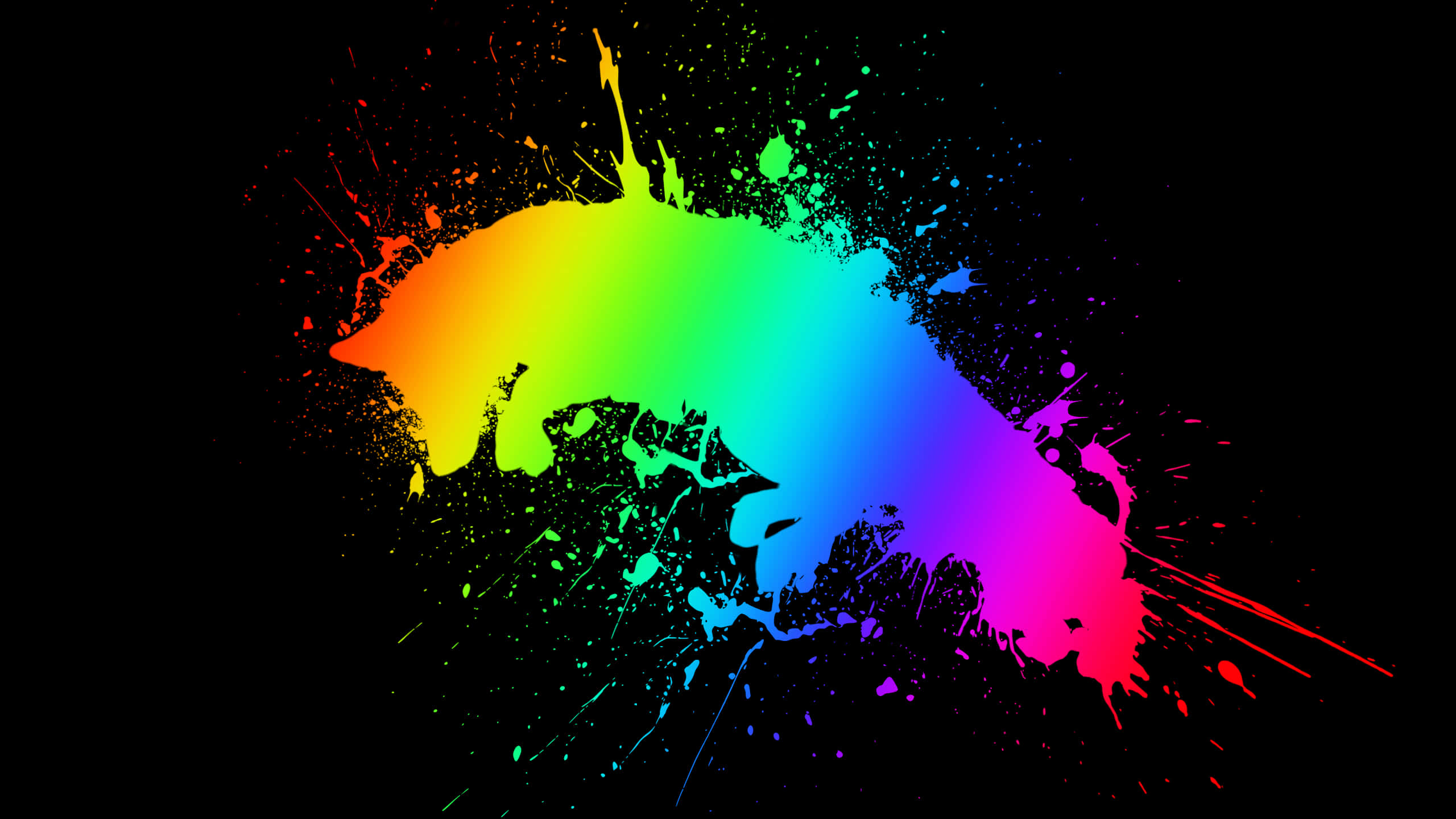 RGB 桌布 壁紙 — 鮮豔的彩虹顏料噴濺在純黑背景上，形成動態的色彩爆炸。