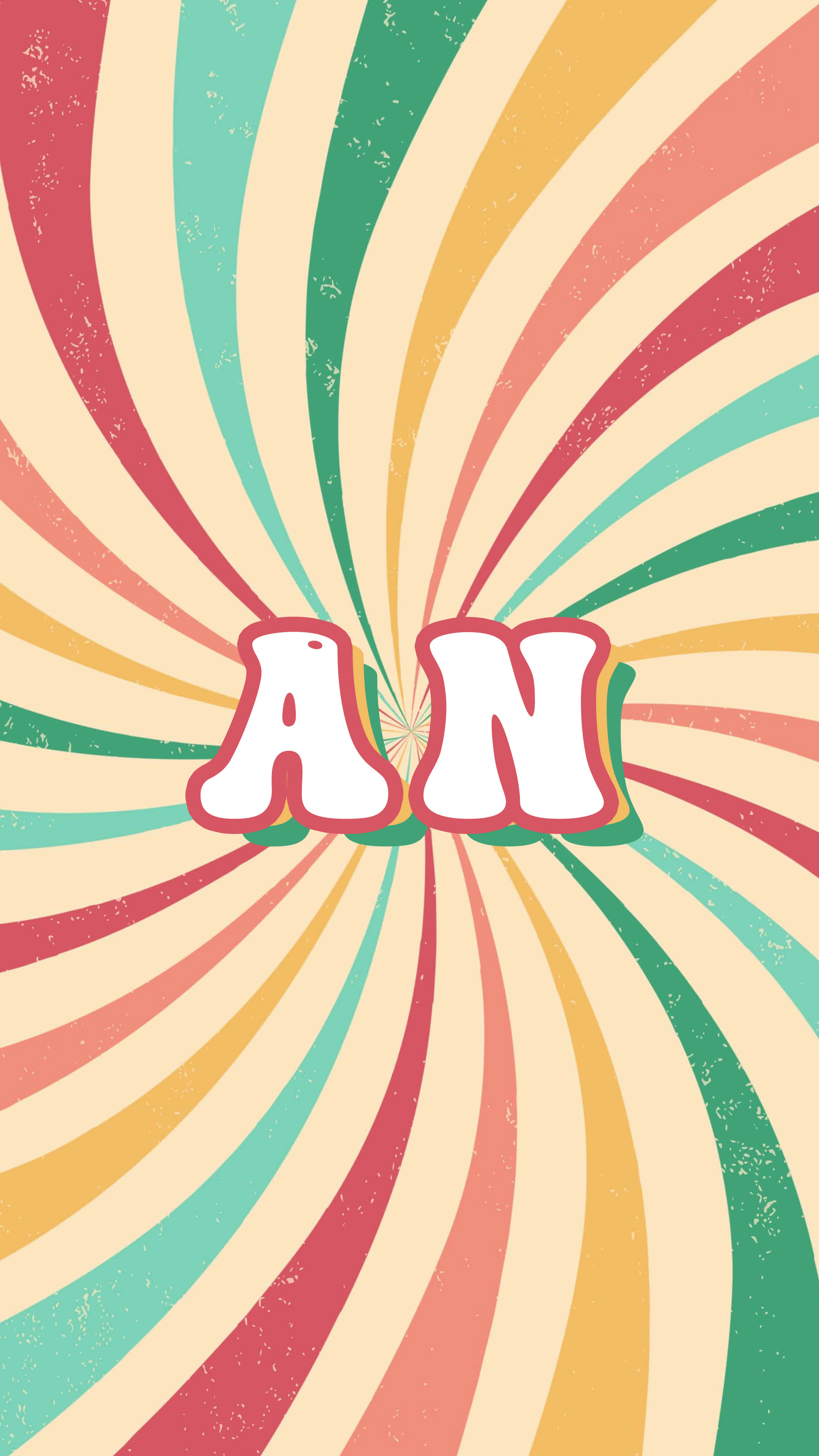 lettering 桌布 壁紙 — 鮮豔的復古漩渦從粗體白色字母「AN」向外輻射，背景為有紋理的復古背景。