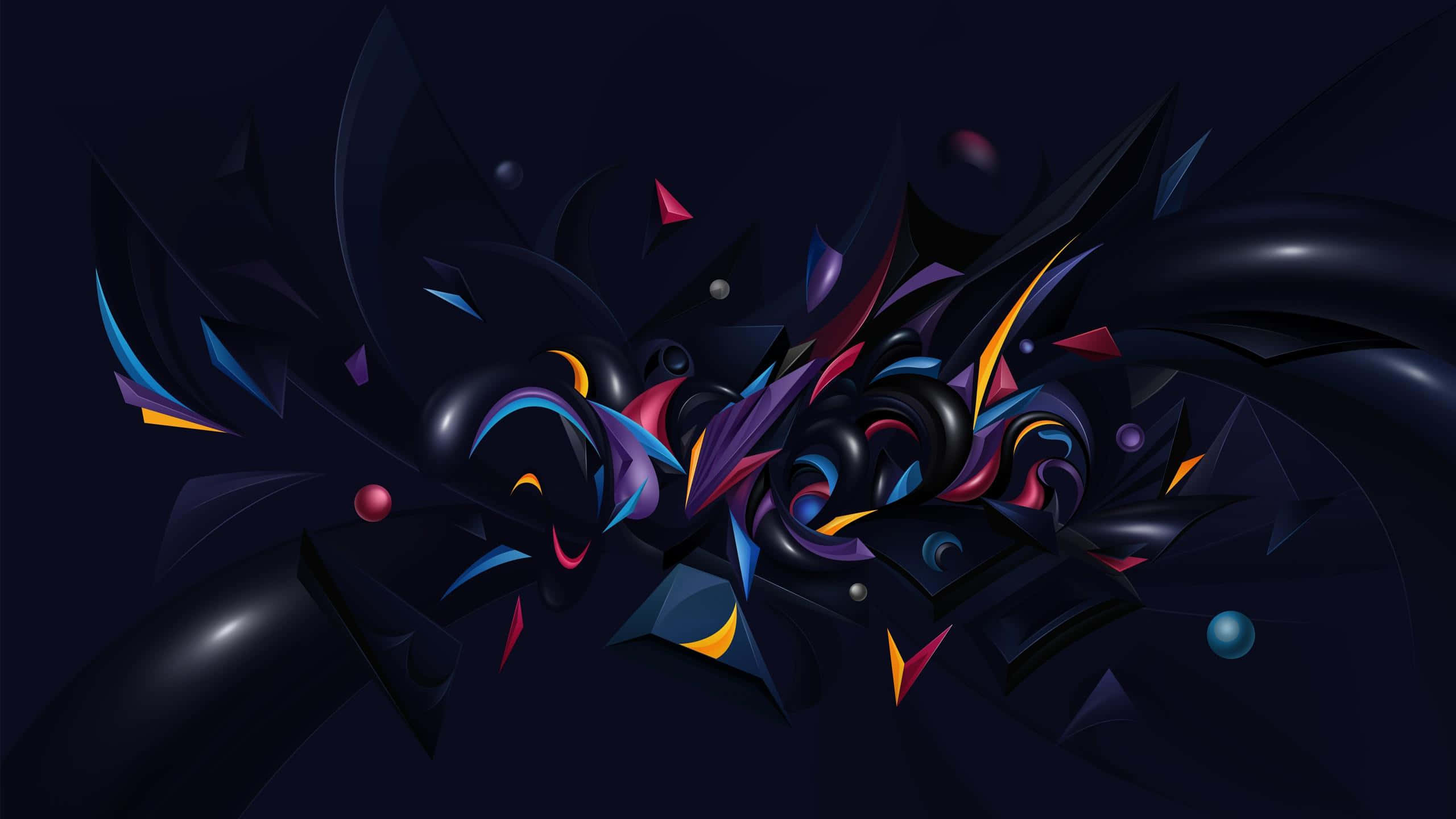 Chaotic 桌布 壁紙 — 鮮豔的抽象形狀在深色背景上旋轉，形成動態的數位構圖。