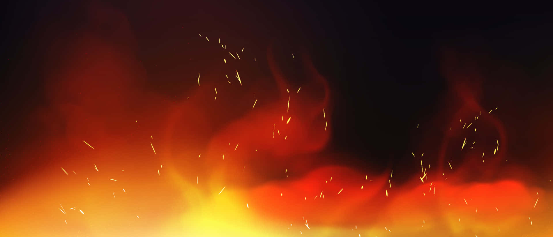 Burn 桌布 壁紙 — 鮮豔的橙色和紅色火焰向上翻騰，閃爍的火星在黑暗背景中飛舞。