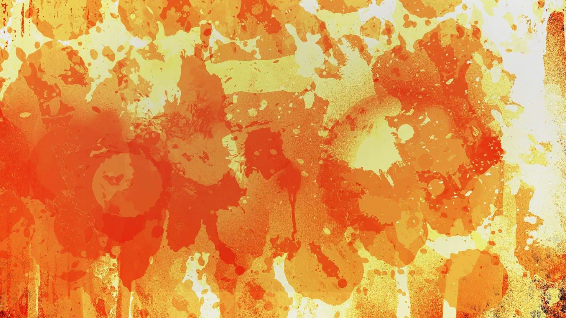 Yellow Grunge 桌布 壁紙 — 鮮豔的橙色和黃色油漆飛濺，營造出動態的抽象紋理，帶有大膽的滴落和紋理筆觸。