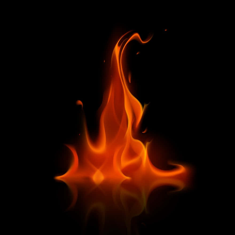 Red Fire 桌布 壁紙 — 鮮豔的橙色和黃色火焰在純黑色背景上動態升起，伴隨著發光的餘燼。