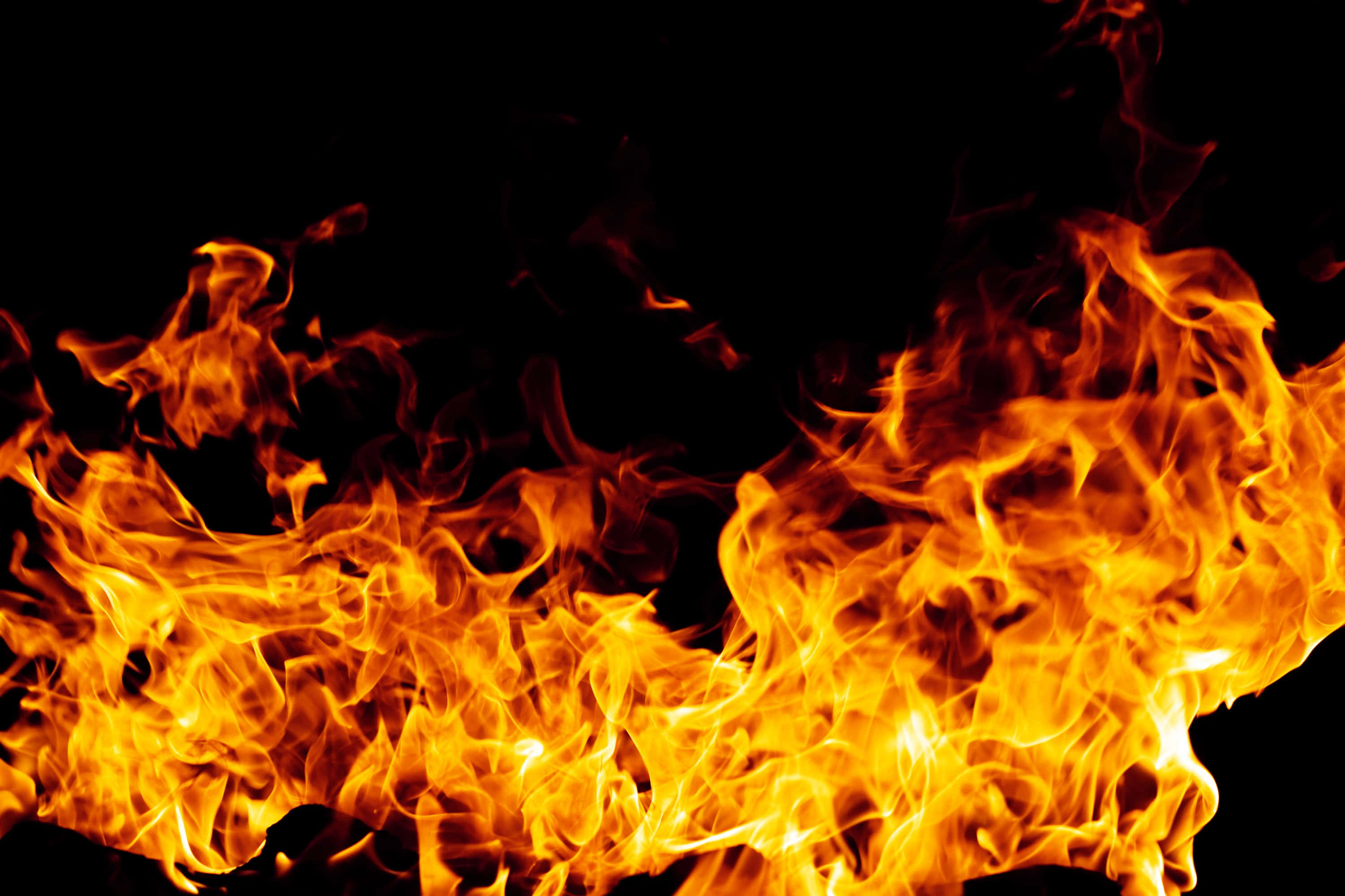 Flames 桌布 壁紙 — 鮮豔的橙色和黃色火焰在純黑色背景上動態舞動，營造出強烈的視覺對比。