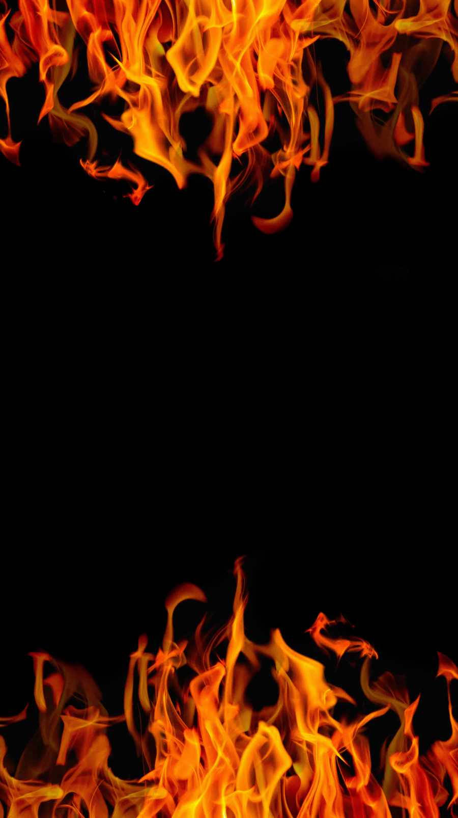 iPhone Fire 桌布 壁紙 — 鮮豔的橙色和黃色火焰從頂部和底部噴出，映襯著純黑色背景。
