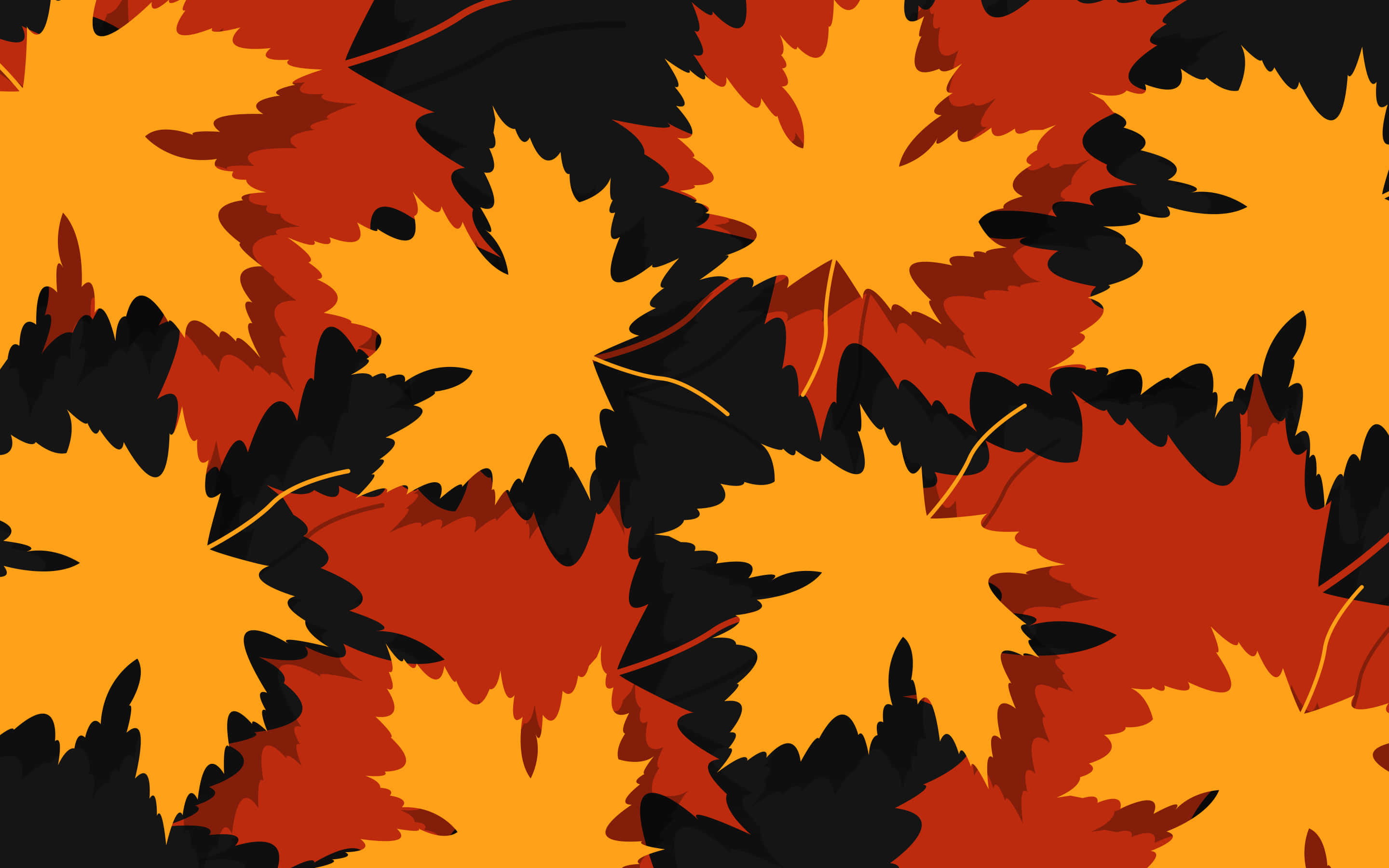 Simple Fall 桌布 壁紙 — 鮮豔的橙色和黑色楓葉以大膽的圖形風格營造出動態的秋季圖案。