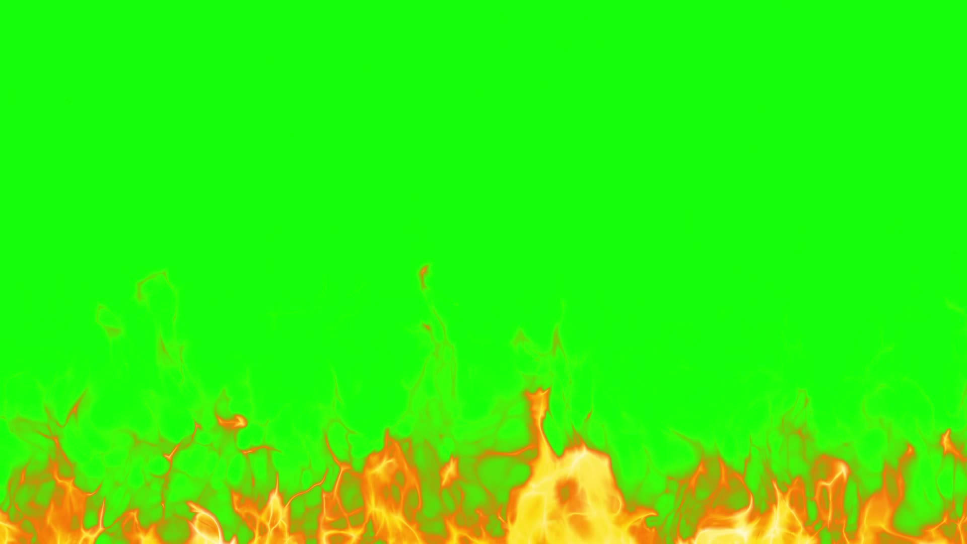 Flame 桌布 壁紙 — 鮮豔的橙色火焰舔舐底部邊緣，背景為純綠色螢幕。