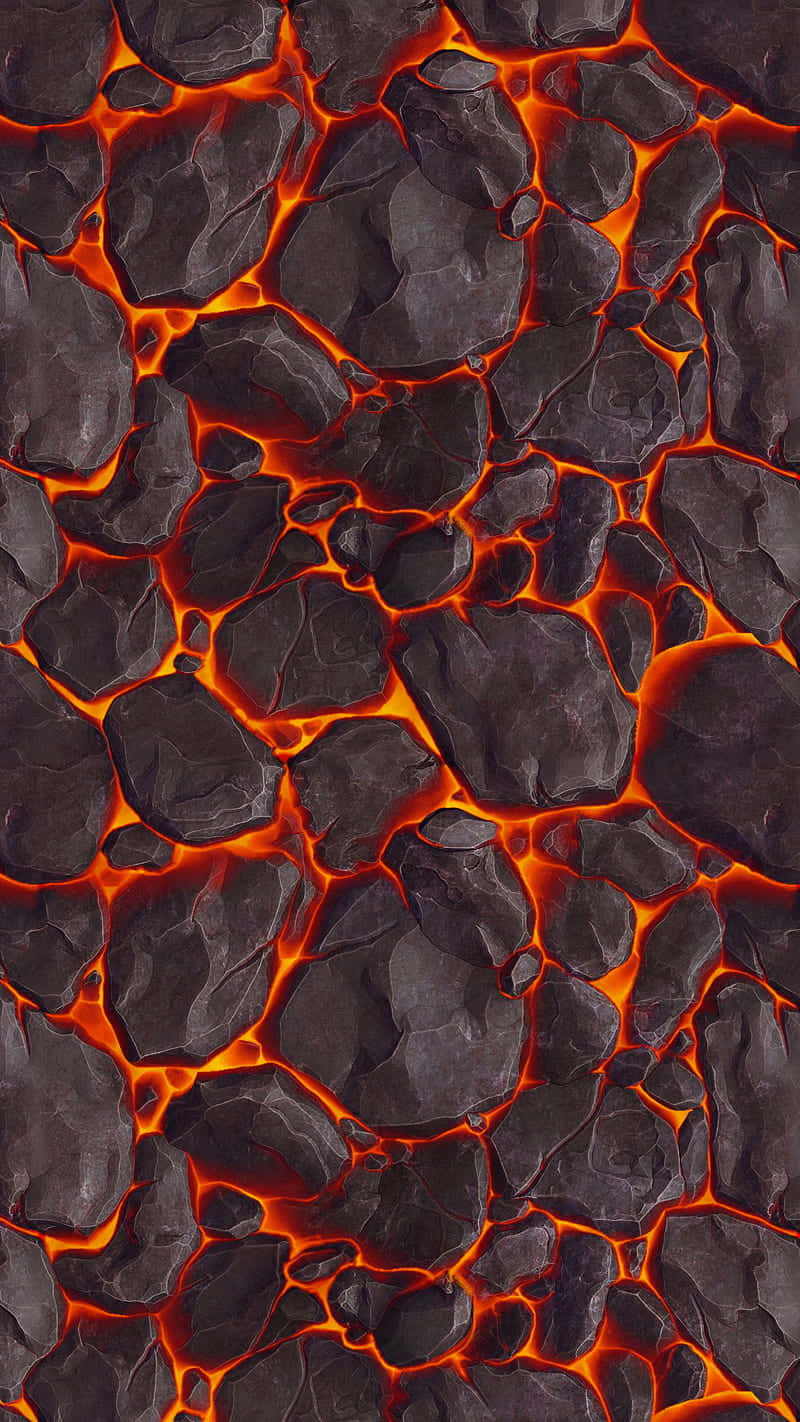 lava 桌布 壁紙 — 鮮豔的橙色熔岩在崎嶇的黑色火山岩之間流動，形成一片熾熱熔化的景觀。