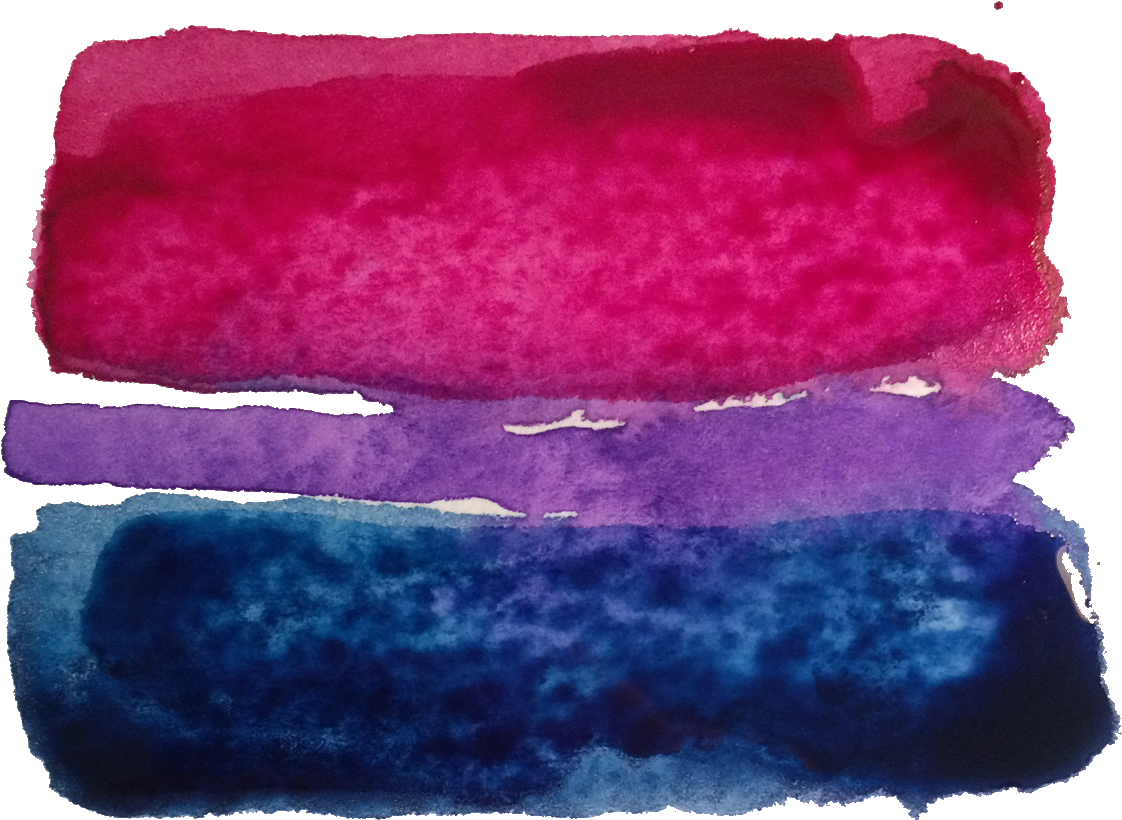 Bisexual 桌布 壁紙 — 鮮豔的水彩樣本，以洋紅、紫色和藍色水平分層，襯托在純黑背景上。
