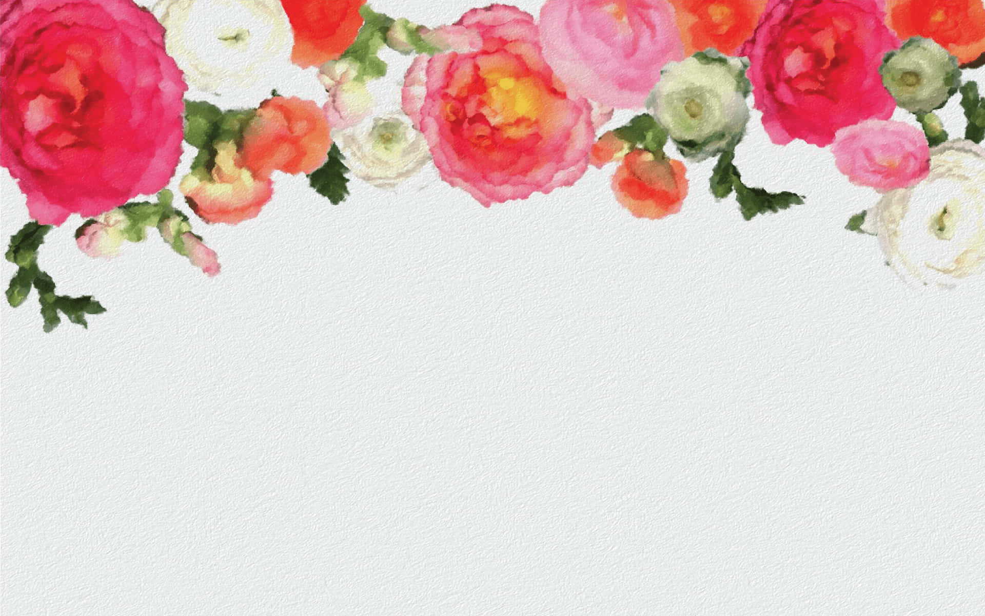 Floral Watercolor 桌布 壁紙 — 鮮豔的水彩花朵以粉紅、紅色和白色在頂部邊緣盛開，背景為柔軟有紋理的米白色。