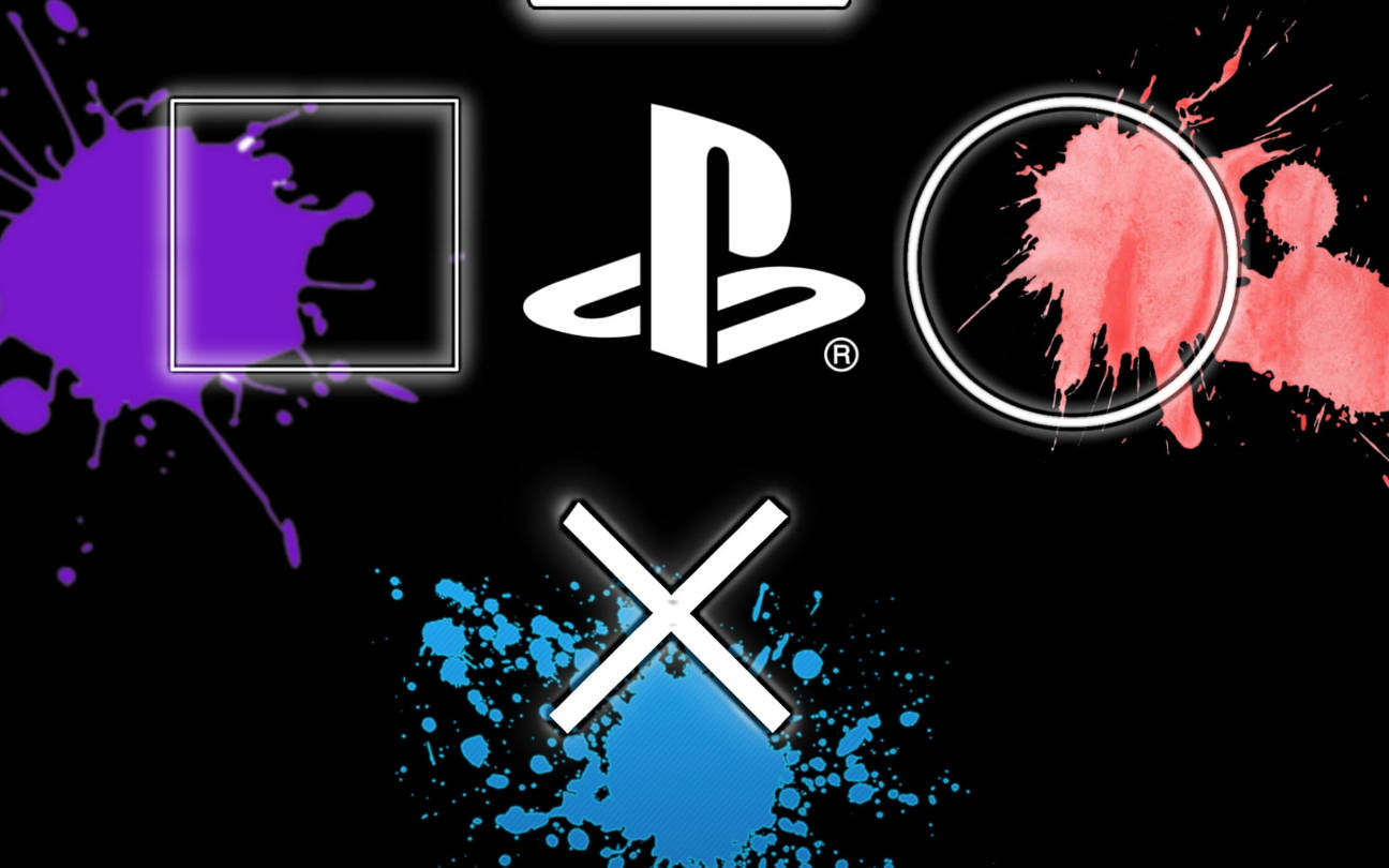 PlayStation 和 Xbox 標誌，帶有彩色油漆飛濺，黑色背景 — Ps4 壁紙