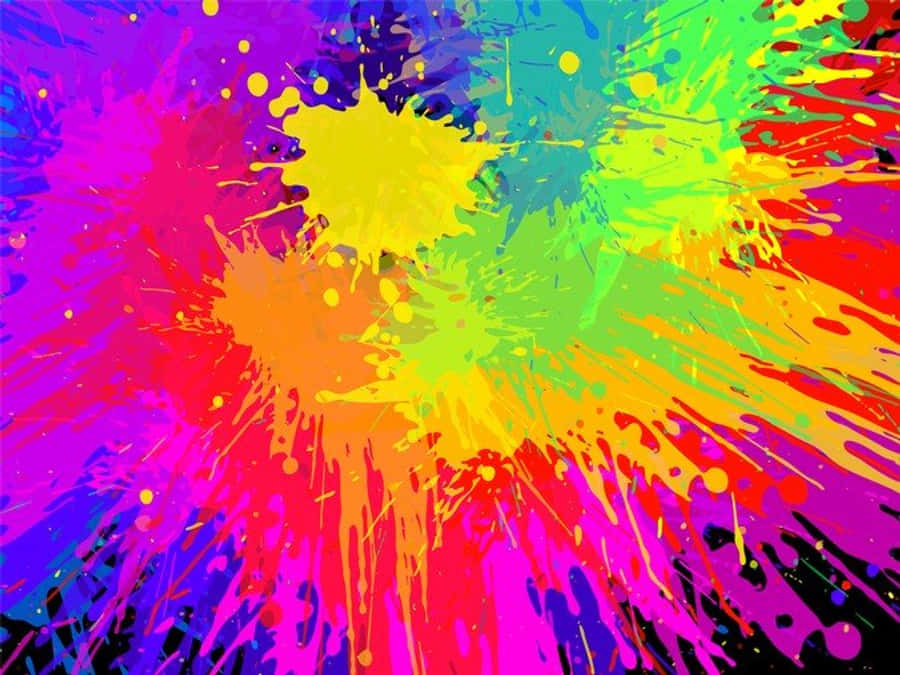 Colourful 桌布 壁紙 — 鮮豔的油漆飛濺在黑色畫布上爆炸，形成霓虹色彩的混亂爆發。