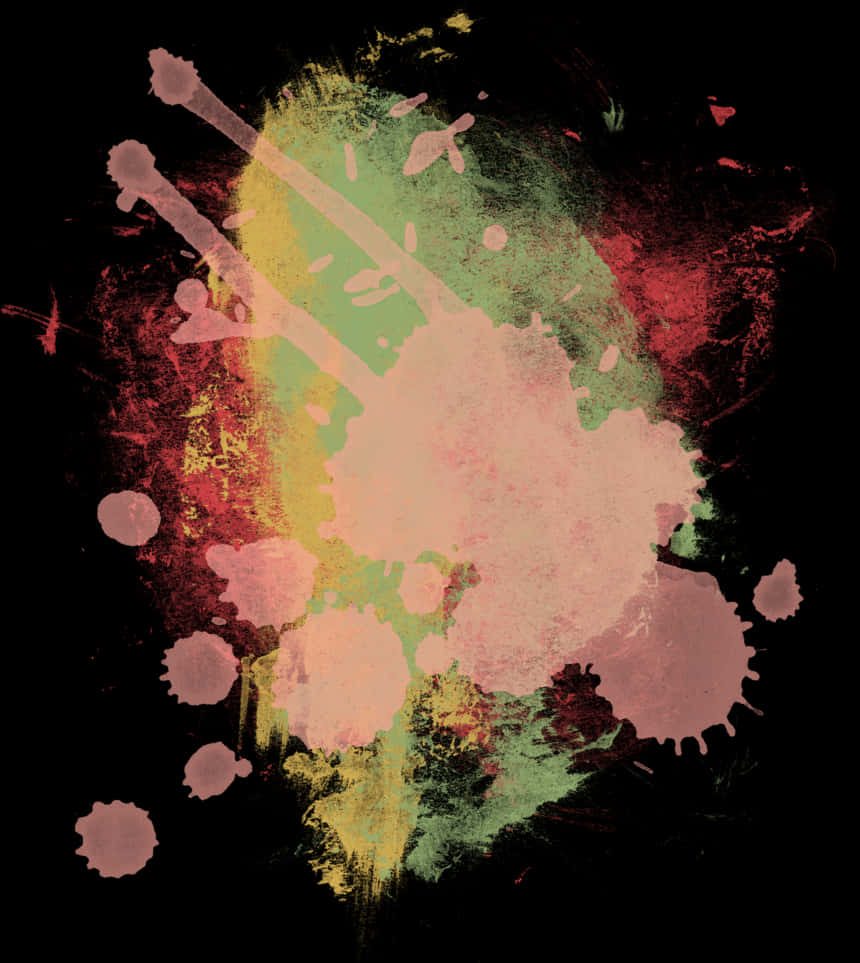 Colorful Paint Splash 桌布 壁紙 — 鮮豔的油漆飛濺在黑色背景上爆炸，形成粉紅色、綠色、黃色和紅色的混亂爆發。