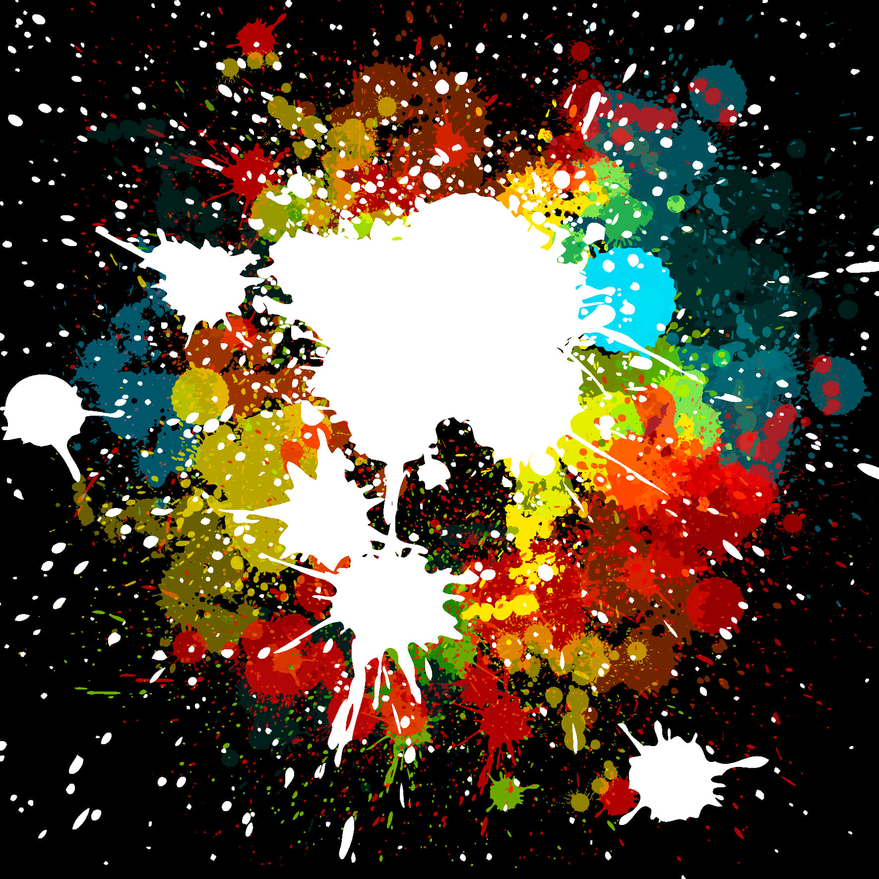 Color Explosion 桌布 壁紙 — 鮮豔的油漆飛濺在黑色背景上爆炸，展現出色彩與能量的動態爆發。