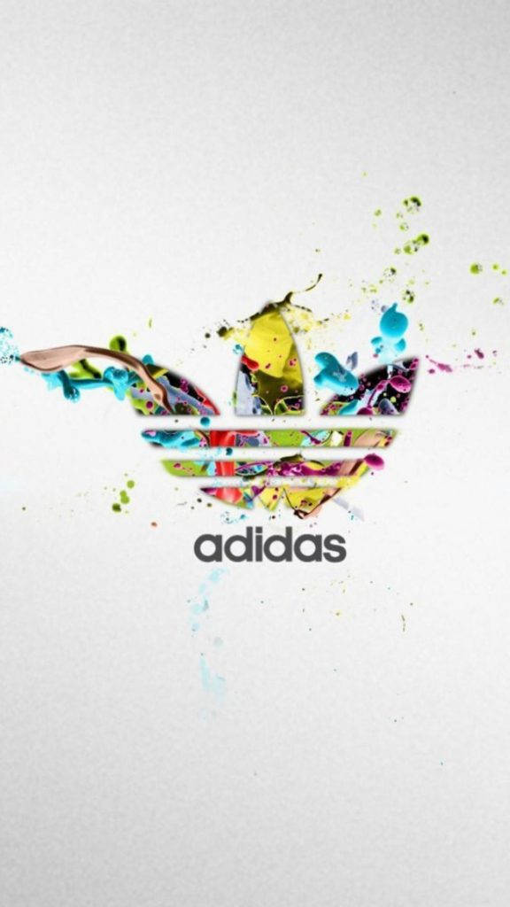 adidas iPhone 桌布 壁紙 — 鮮豔的油漆飛濺從風格化的Adidas標誌中迸發出來，背景是乾淨的白色。