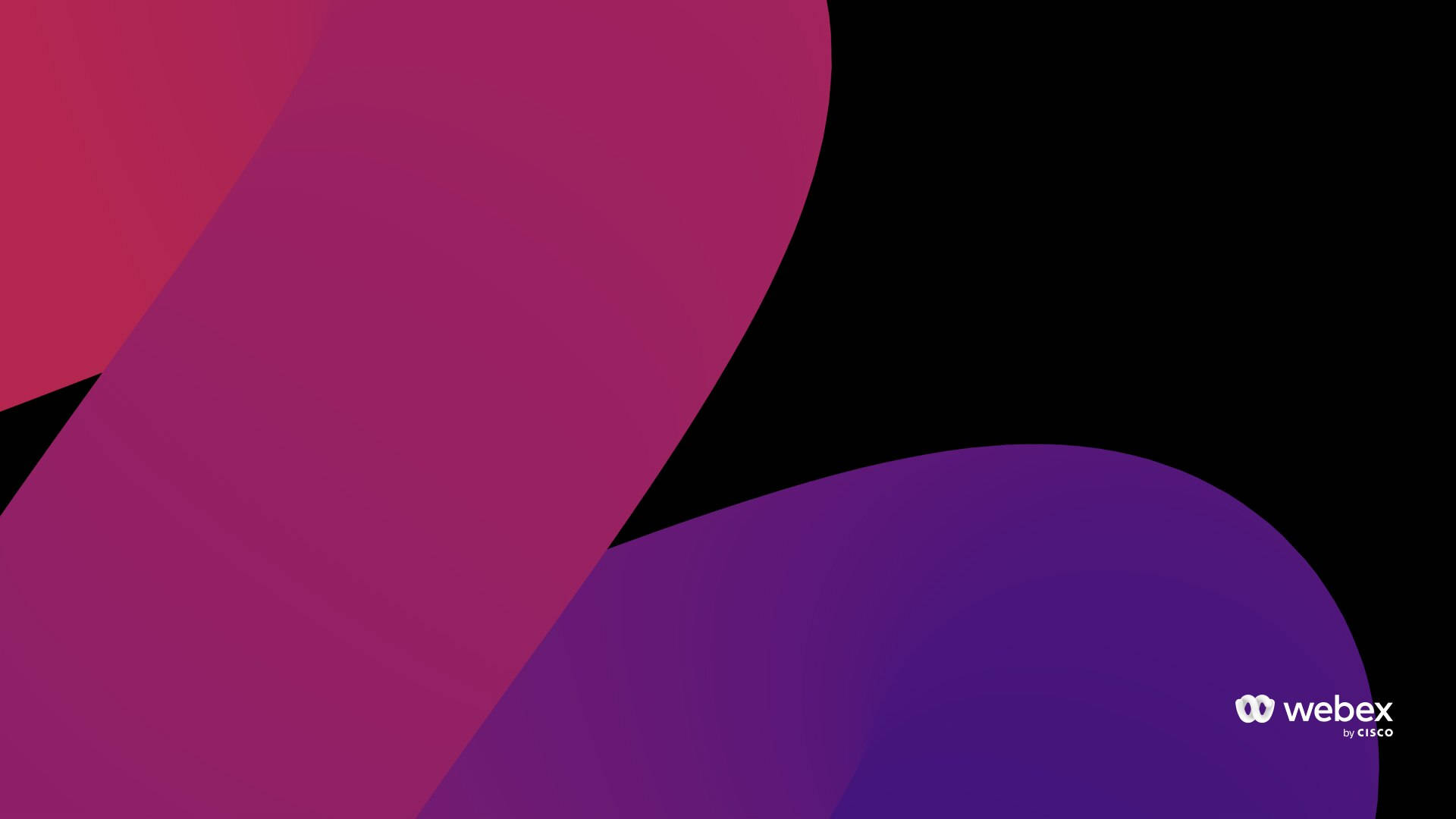 Webex 桌布 壁紙 — 鮮豔的洋紅色和紫色抽象形狀在純黑背景上流動，呈現時尚的數位設計。