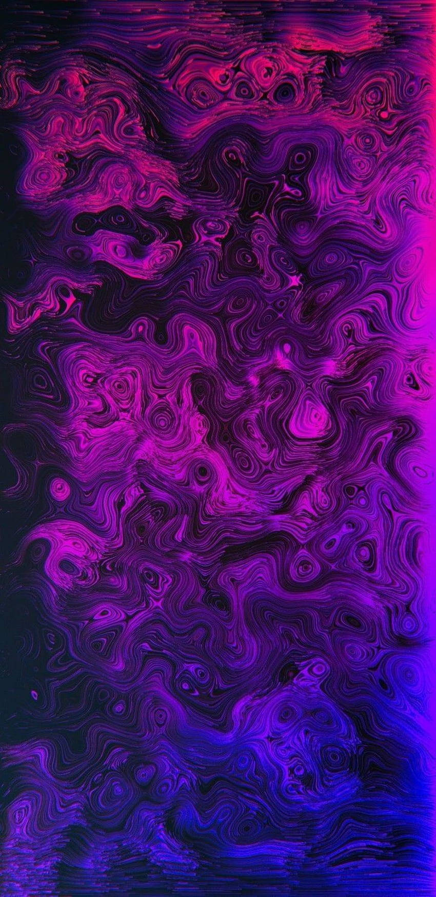 Dark Psychedelic iPhone 桌布 壁紙 — 鮮豔的洋紅色和電光藍色漩渦圖案在深黑色背景上流動，形成迷人的抽象設計。