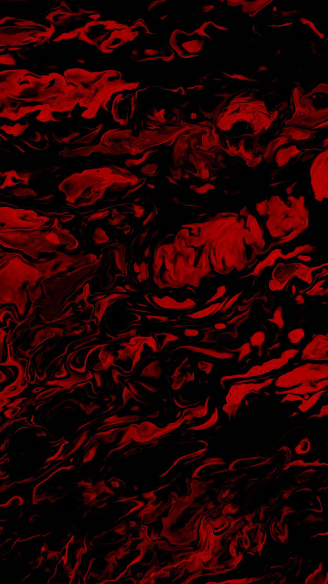 紅色 iPhone 桌布 壁紙 — 鮮豔的深紅色液體在深黑色背景上動態旋轉，營造出強烈的抽象動感。