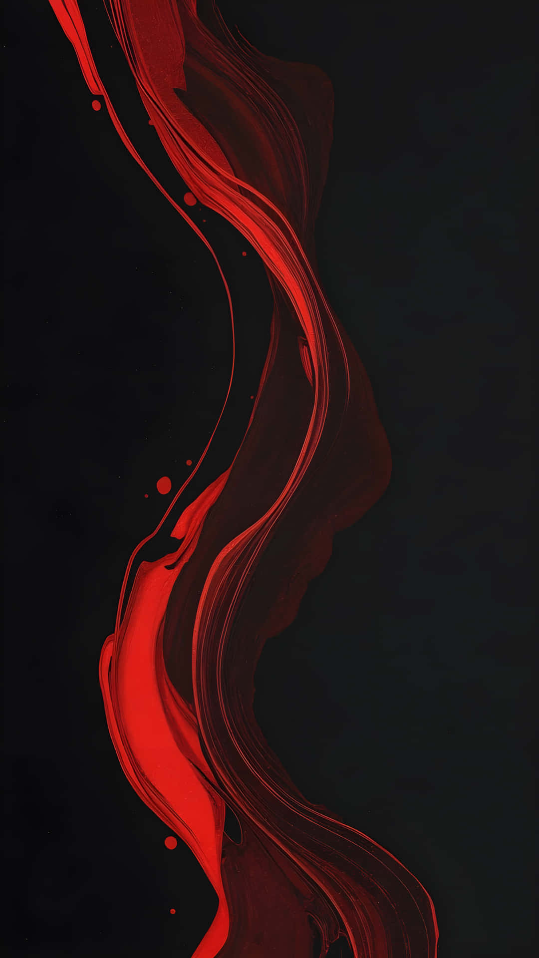 Minimalist Abstract Calligraphy with Flowing Red Ink on Textured Black Background 壁紙 — 鮮豔的深紅色液體在深黑色背景上蜿蜒流動，形成動態的抽象構圖。