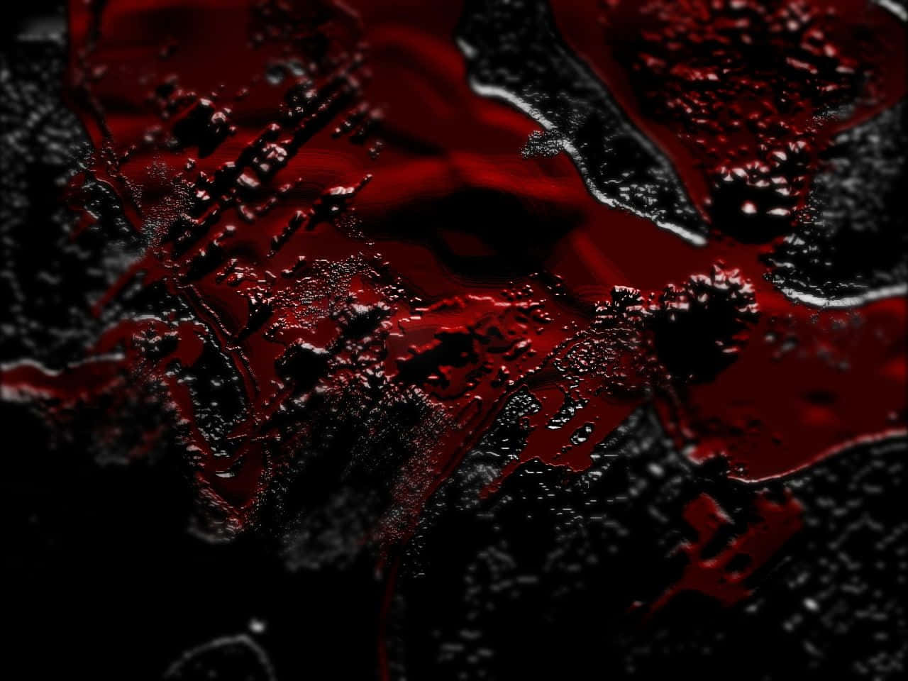 Blood Aesthetic 桌布 壁紙 — 鮮豔的深紅色液體流過鋸齒狀的黑色表面，形成戲劇性的抽象構圖。