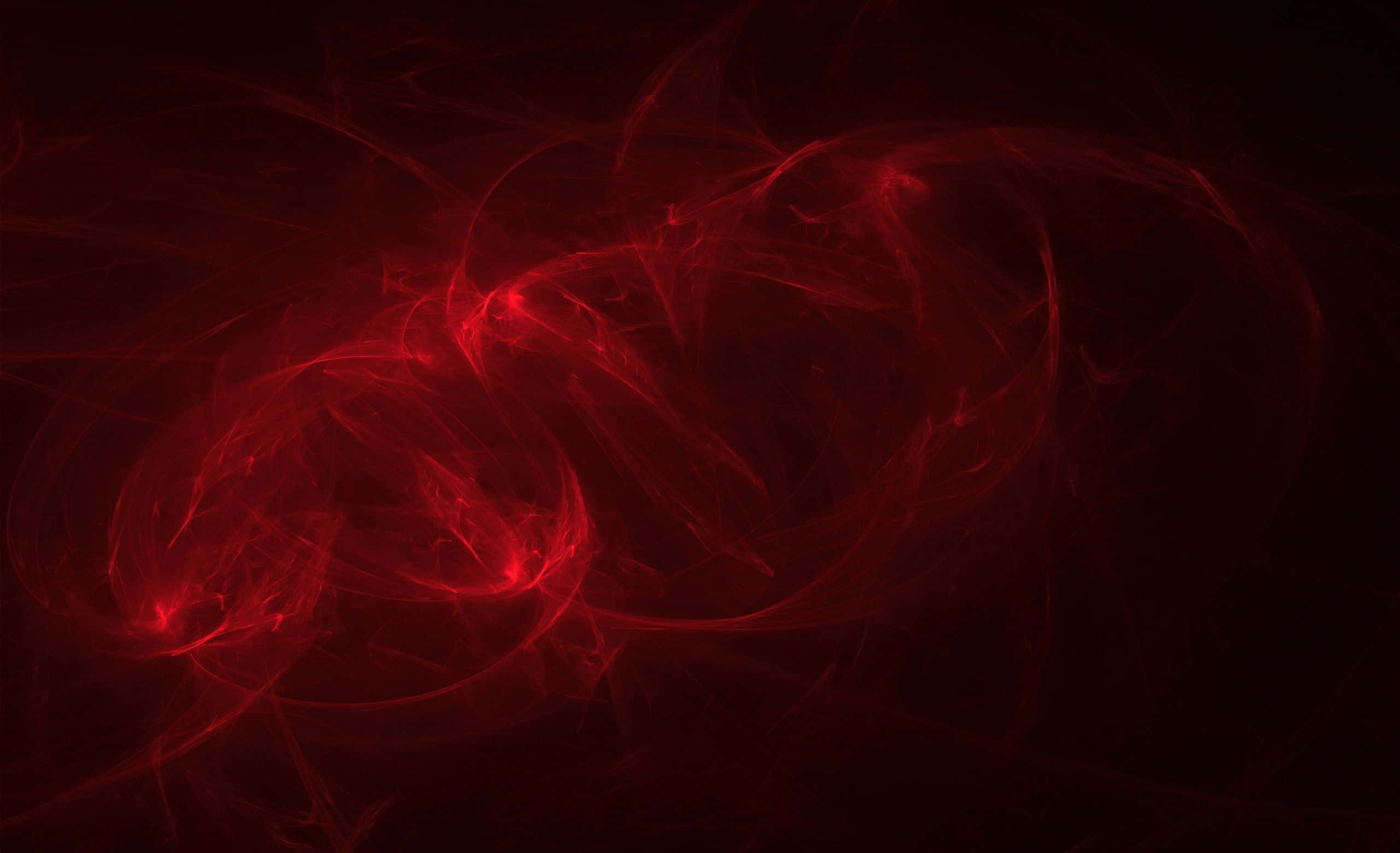 Red Smoke Effect 桌布 壁紙 — 鮮豔的深紅色碎形卷鬚在深邃的黑色虛空中旋轉，形成迷人的數位抽象畫。