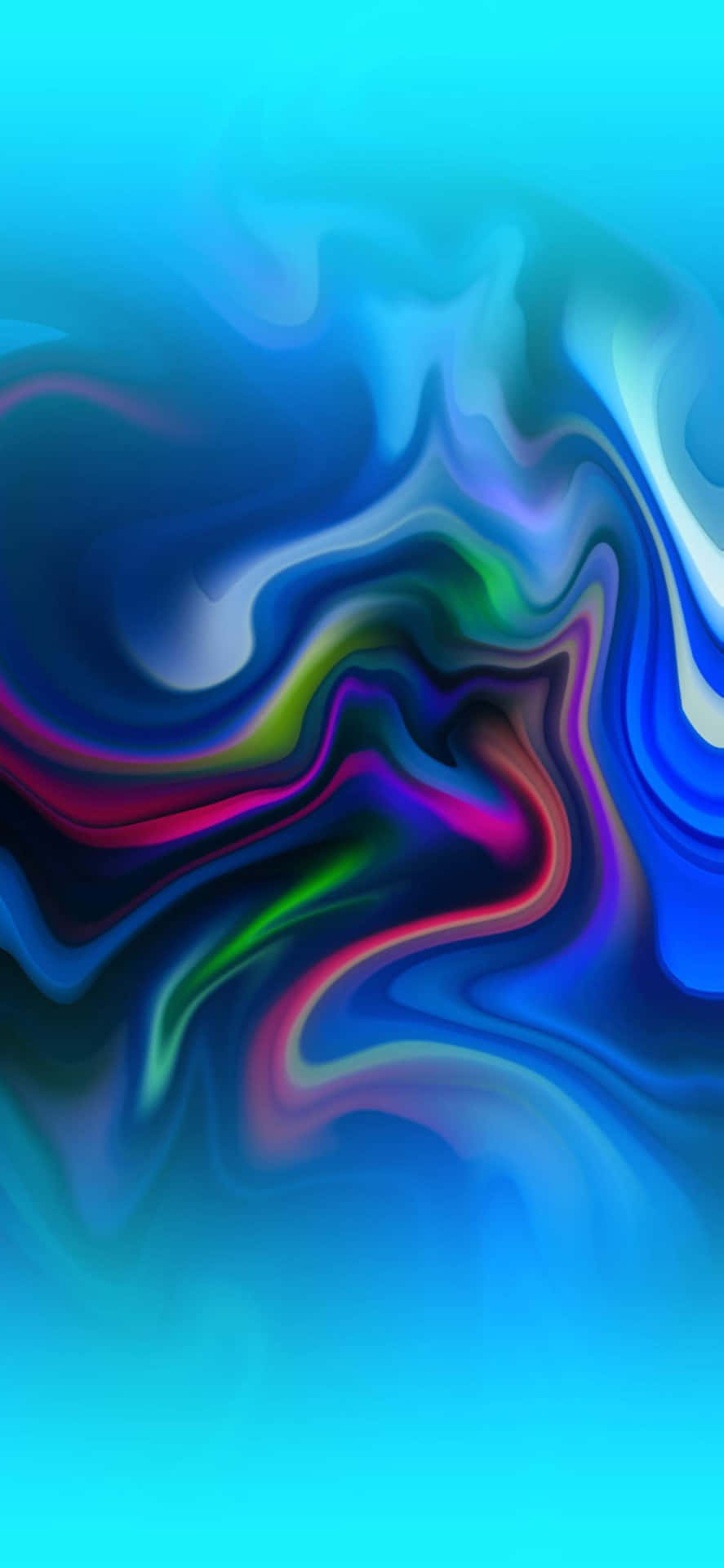 colors 桌布 壁紙 — 鮮豔的漩渦抽象色彩在清涼的藍色漸變背景上以流體運動流動。