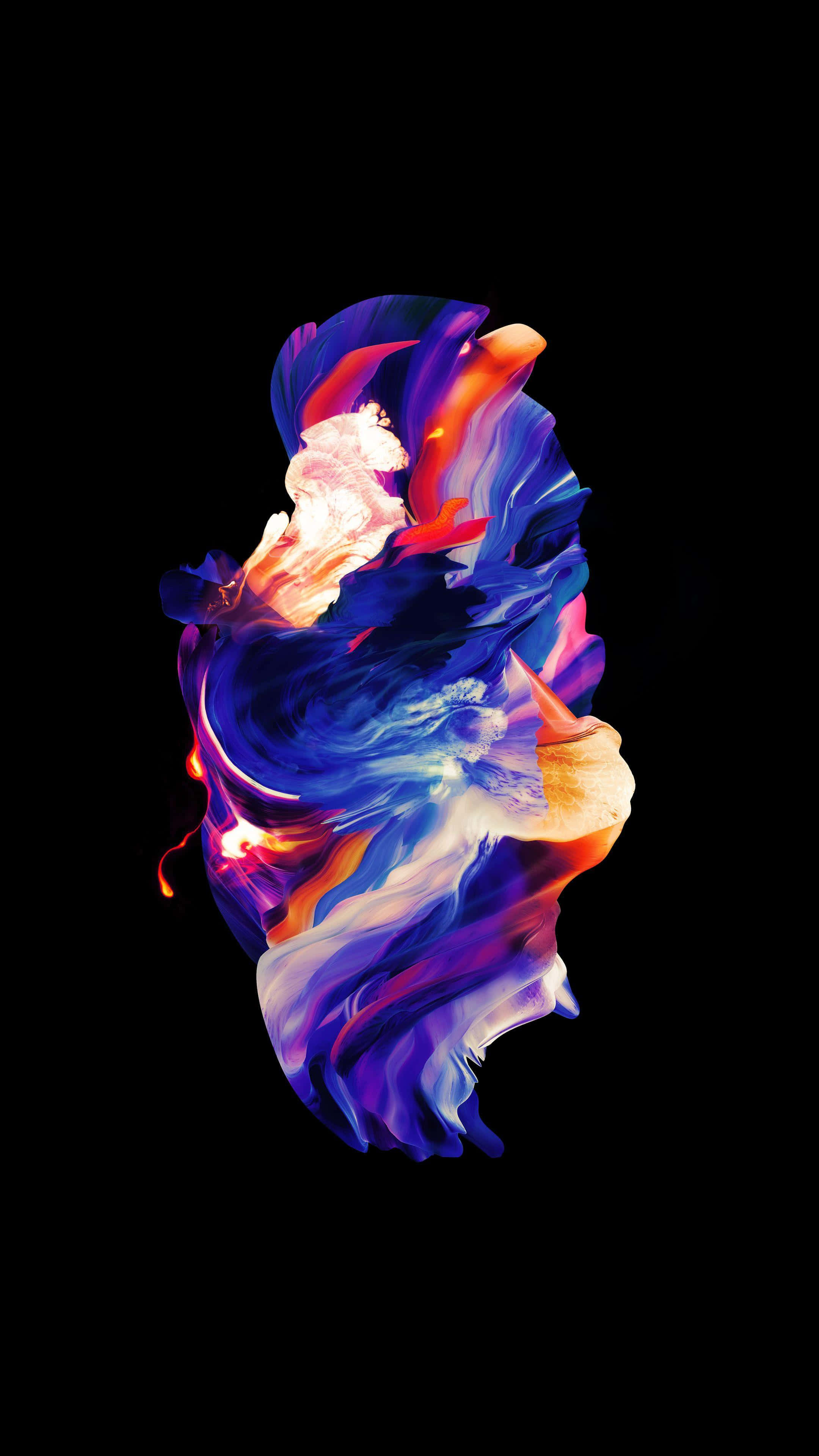 HD Oled 桌布 壁紙 — 鮮豔的漩渦抽象色彩在黑色背景上以動態流體運動爆炸開來。