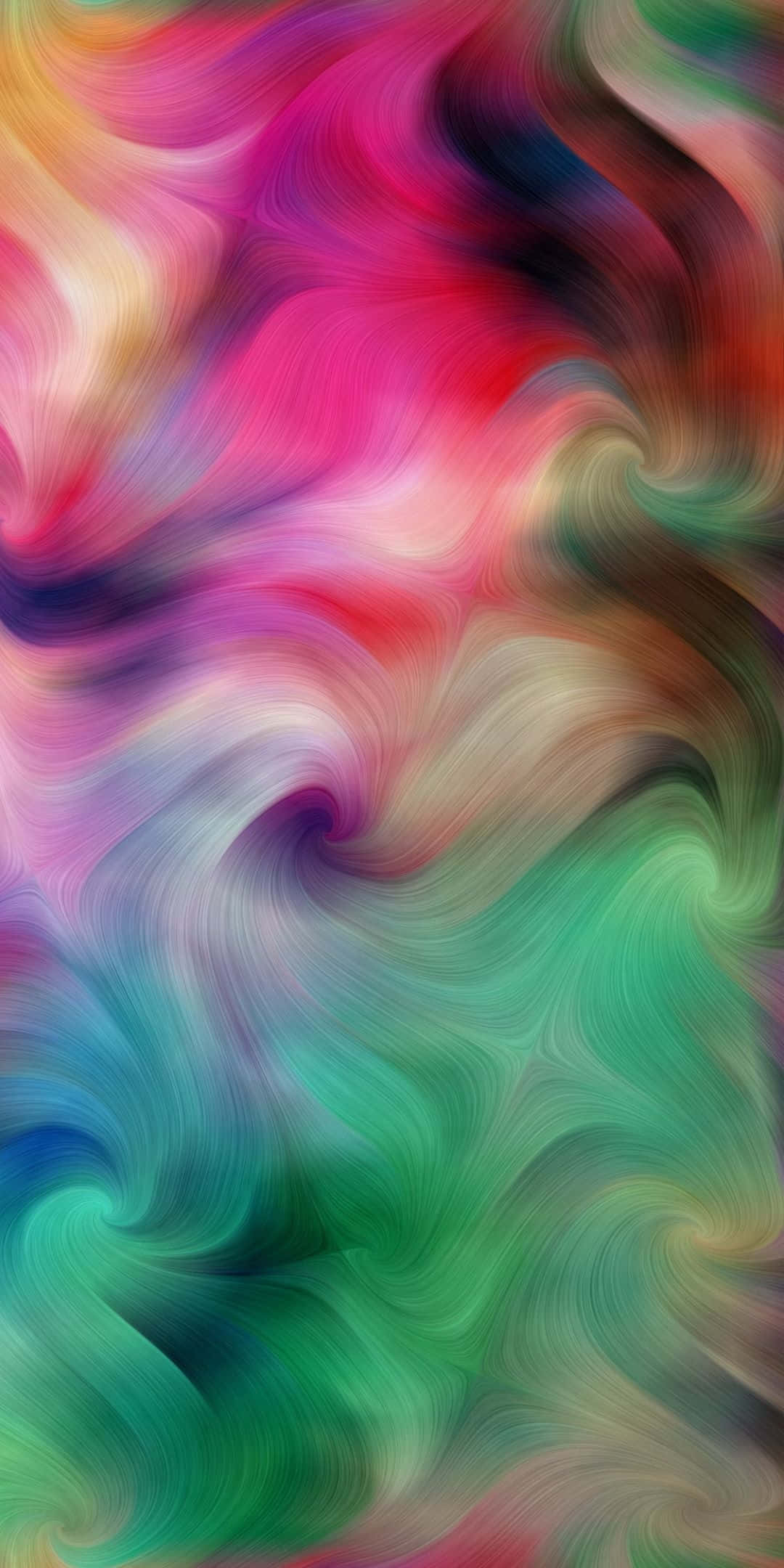 彩虹 桌布 壁紙 — 鮮豔的漩渦色彩在流動中融合，創造出動態的抽象數位藝術作品。
