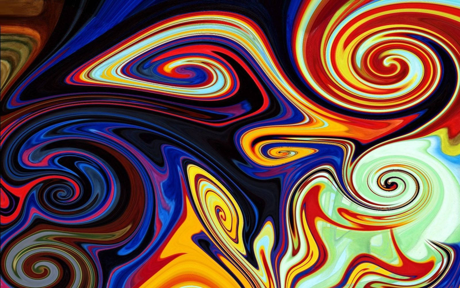 藝術 桌布 壁紙 — 鮮豔的漩渦色彩在深色背景上以催眠般的圖案流動，營造出迷幻的視覺體驗。