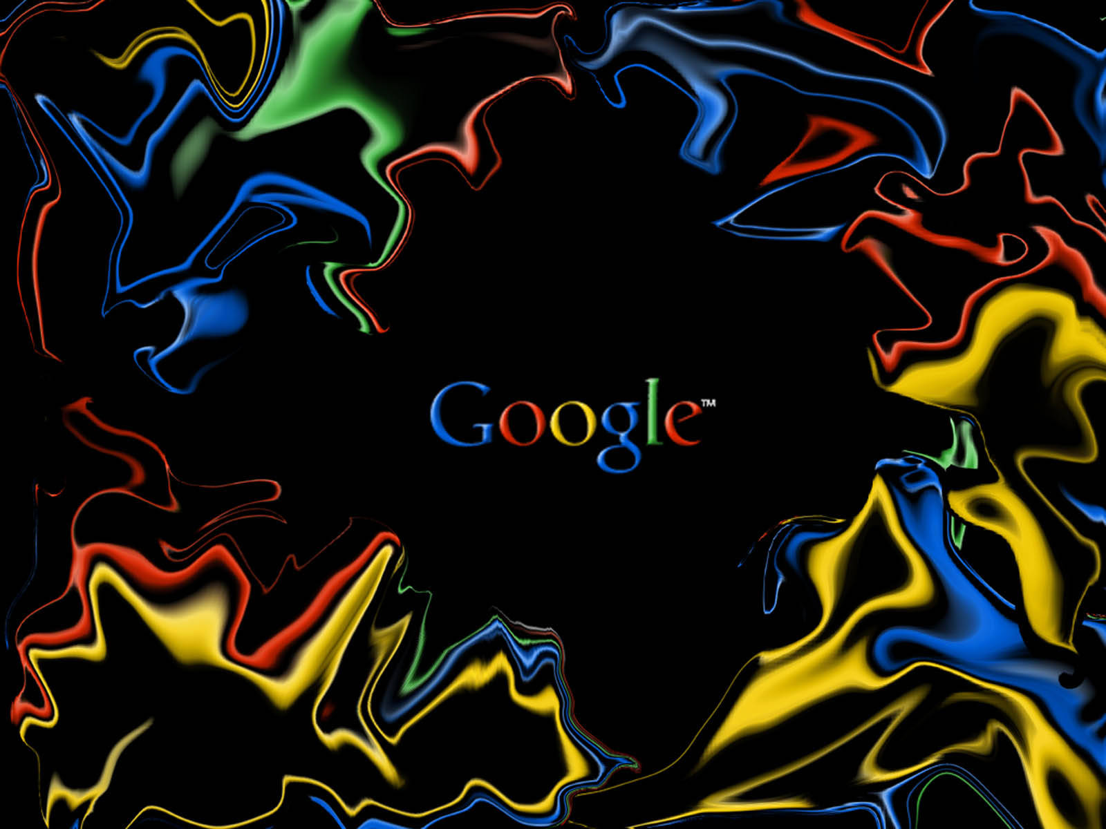 google 桌布 壁紙 — 鮮豔的漩渦色彩在黑色背景上框住 Google 標誌，形成動態抽象設計。