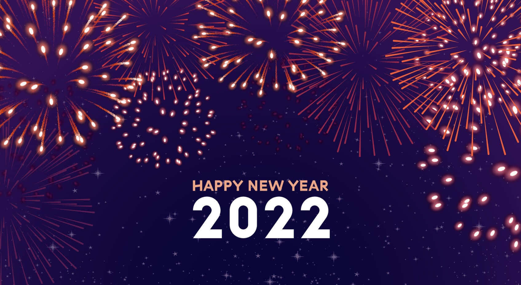 新年 桌布 壁紙 — 鮮豔的煙火在深紫色夜空中綻放，上方有慶祝2022新年的粗體白色文字。