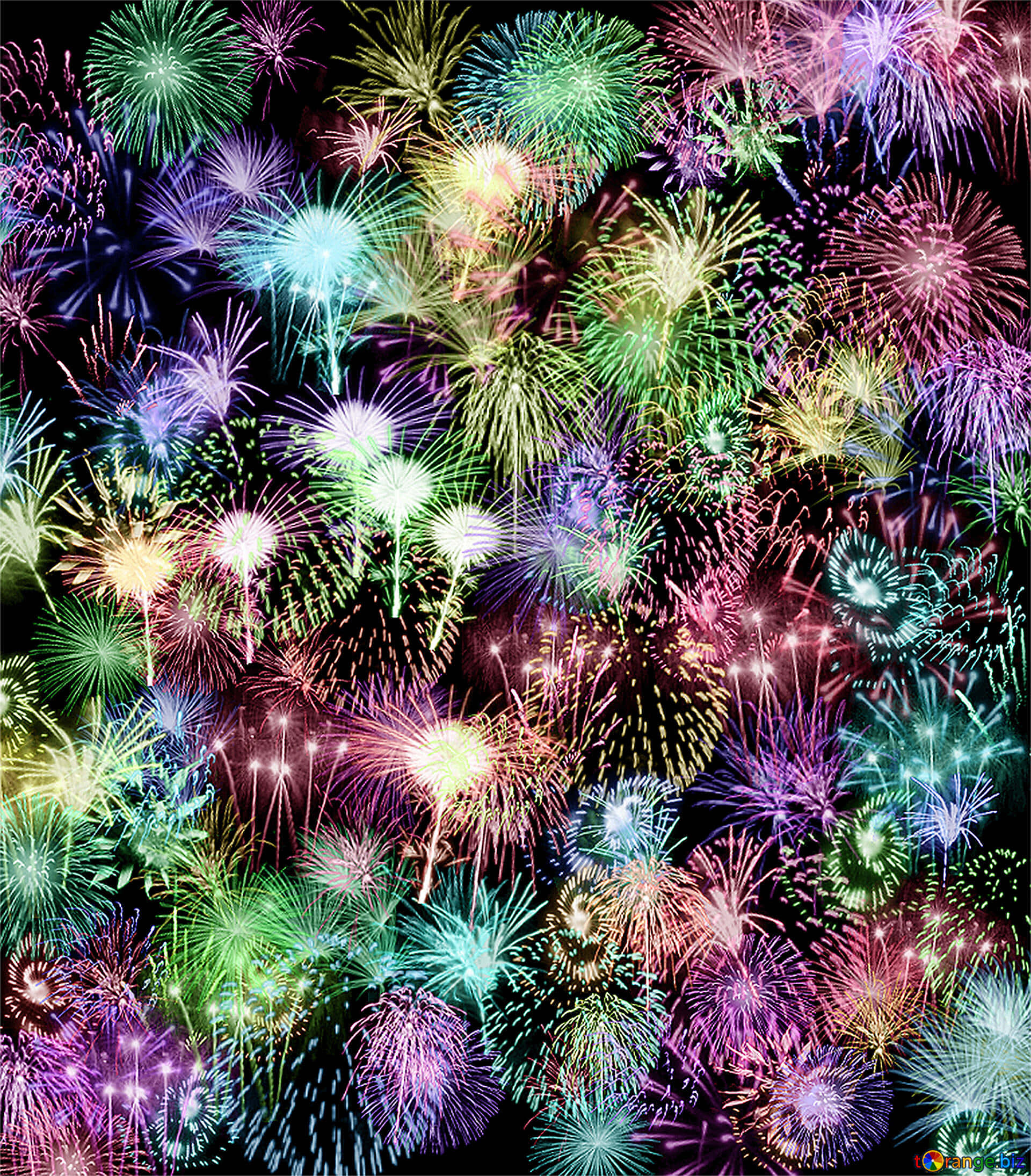 Fireworks 桌布 壁紙 — 鮮豔的煙火在黑暗的夜空中綻放出令人眼花繚亂的色彩。