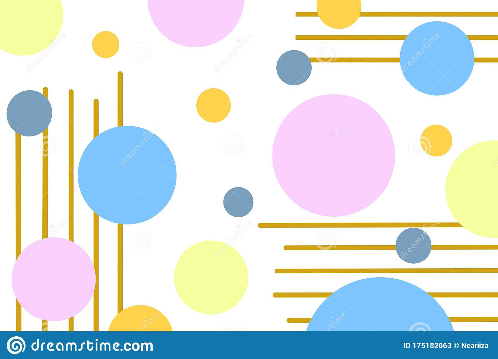Pastel Abstract 桌布 壁紙 — 鮮豔的粉彩圓圈和金色線條在潔白背景上漂浮，形成俏皮的幾何圖案。