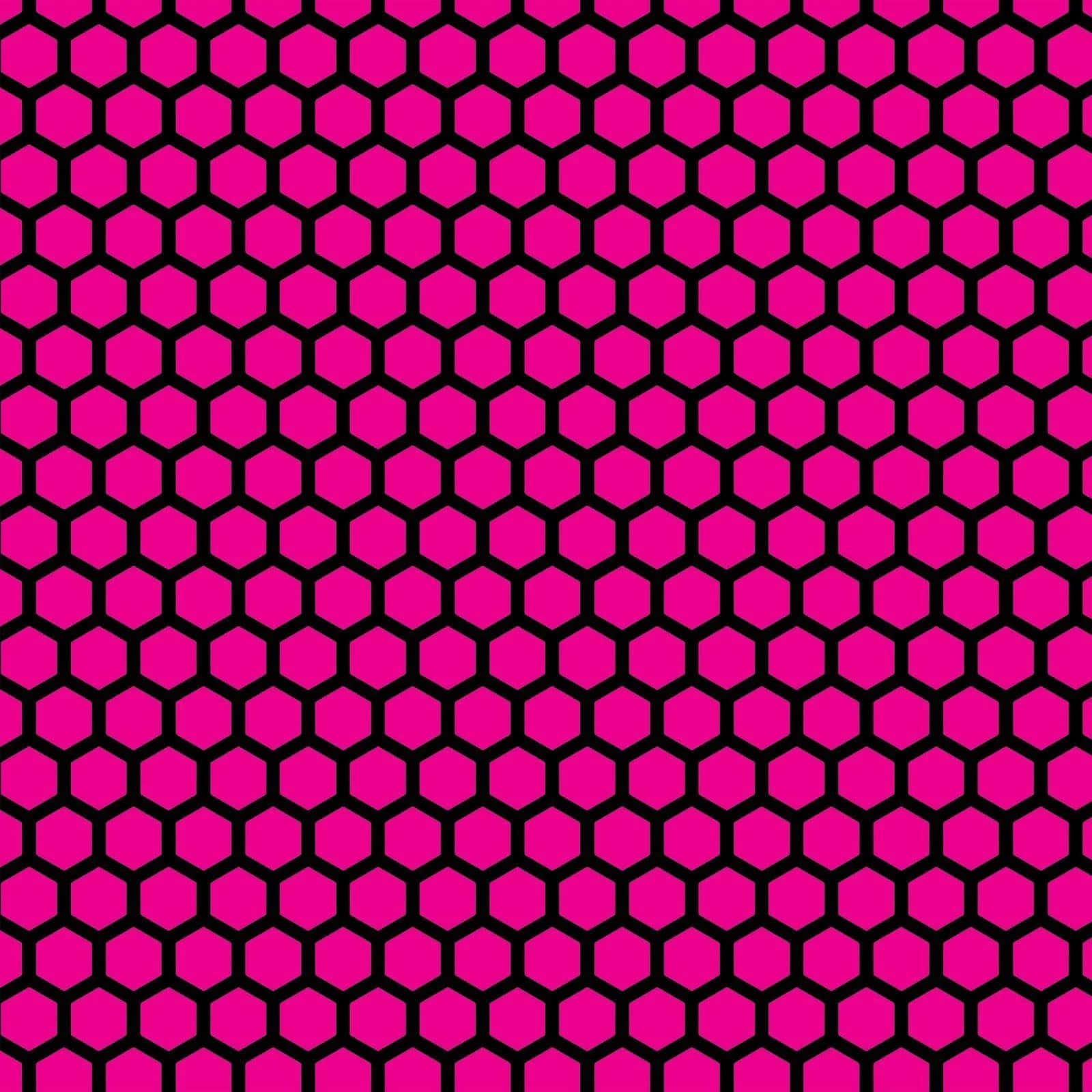 Neon Pink 桌布 壁紙 — 鮮豔的粉紅色六邊形搭配粗黑色輪廓，在整個畫面中形成無縫幾何圖案。