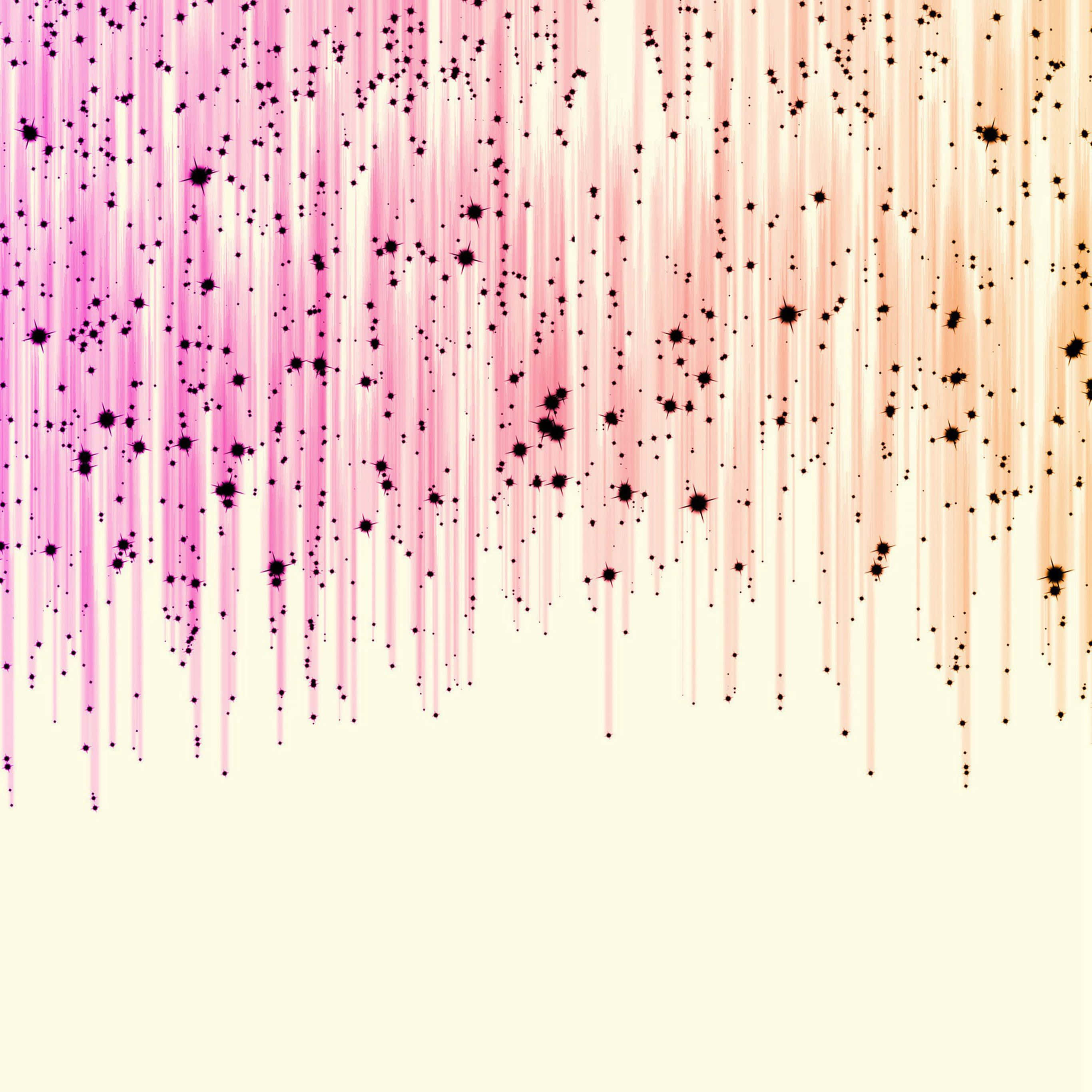 Cute Aesthetic iPad 桌布 壁紙 — 鮮豔的粉紅色和蜜桃色垂直條紋，帶有黑色星爆，在柔和的奶油色背景上層疊而下。