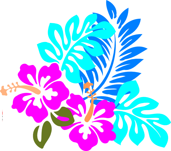 彩色動圖 桌布 壁紙 — 鮮豔的粉紅色芙蓉花和藍綠色熱帶葉子，以大膽的平面色彩呈現在白色背景上。