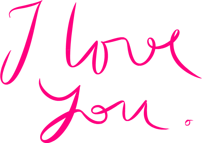 愛心 桌布 壁紙 — 鮮豔的粉紅色草書文字「I love you」在純黑色背景上大膽突出。