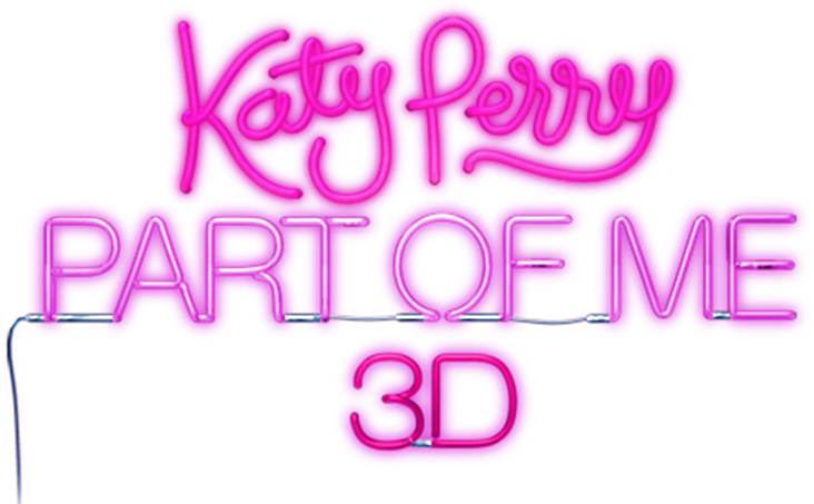 凱蒂佩芮 桌布 壁紙 — 鮮豔的粉紅色霓虹燈牌上寫著「Katy Perry PART OF ME 3D」，發光的燈管在純灰色背景上。