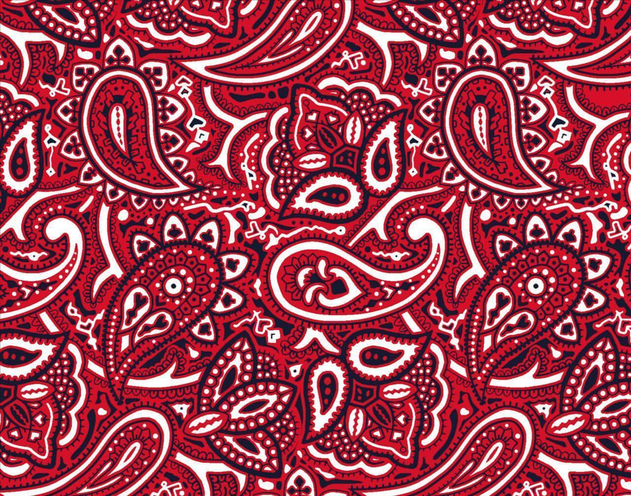 bandana 桌布 壁紙 — 鮮豔的紅白佩斯利圖案，帶有複雜的漩渦紋理和精緻的花卉元素。