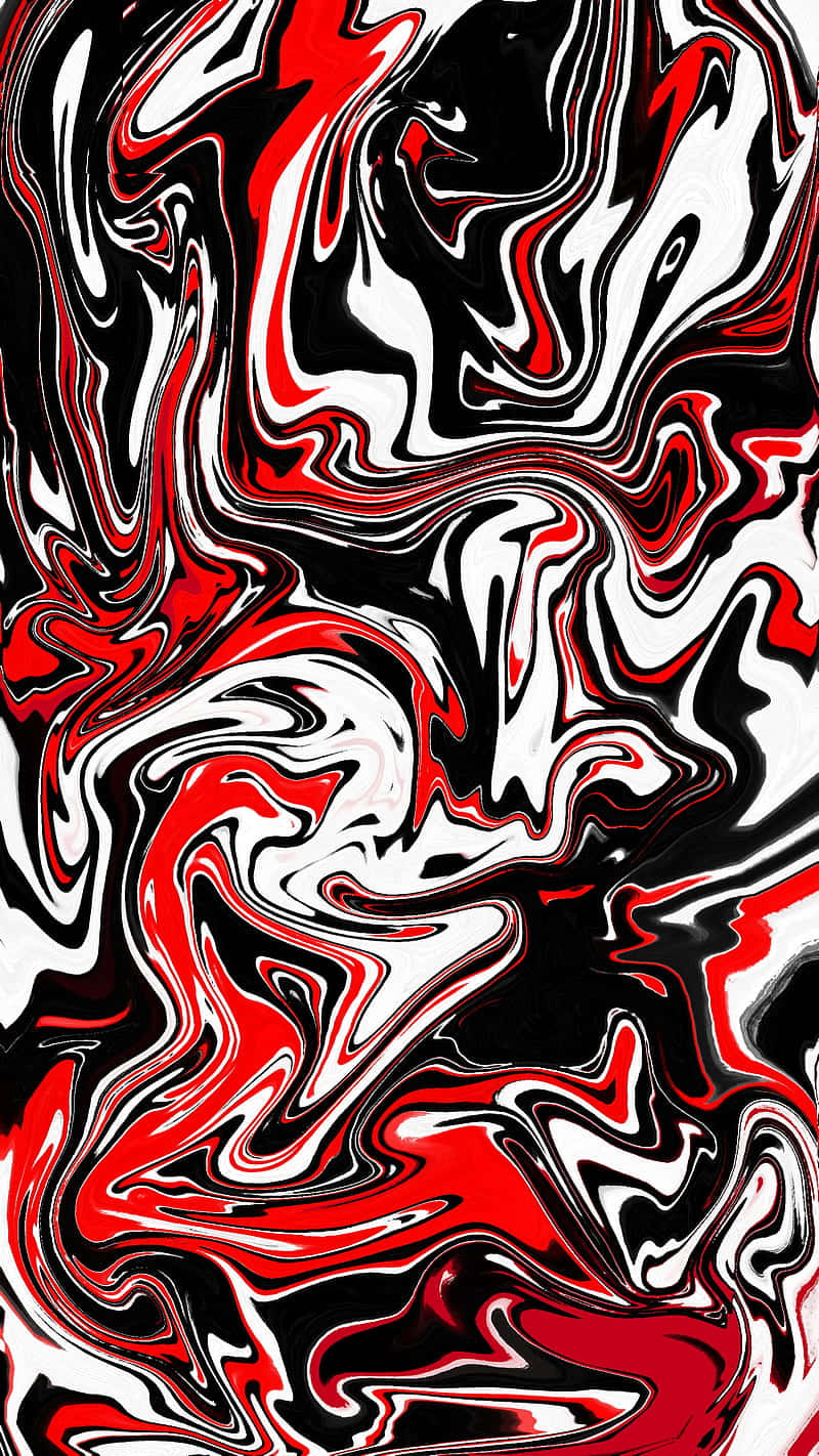 Black White And Red 桌布 壁紙 — 鮮豔的紅色、白色和黑色液體漩渦創造出具有光澤流動質感的動態抽象圖案。