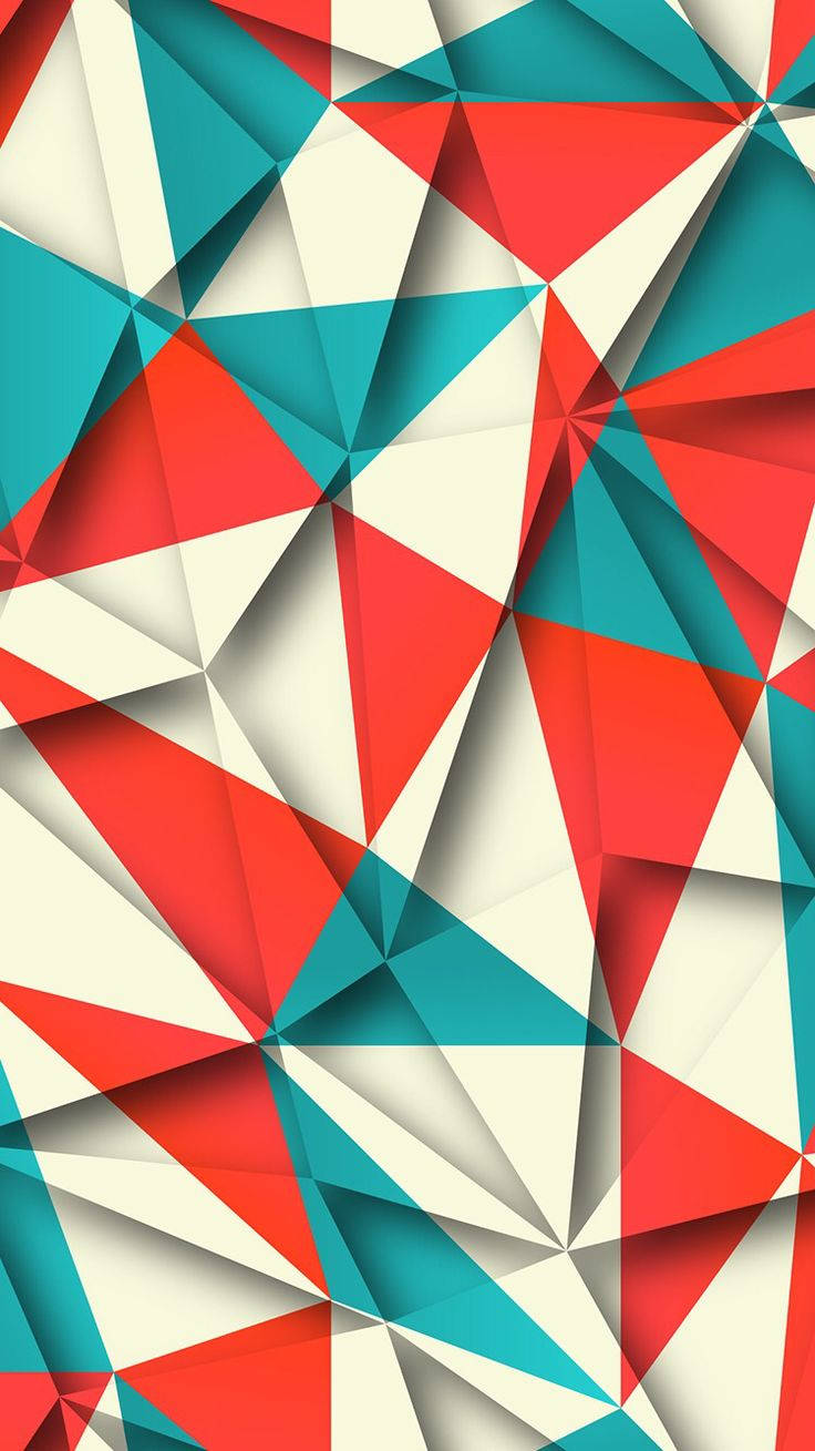 3D 桌布 壁紙 — 鮮豔的紅色、藍綠色和奶油色三角形形成動態的低多邊形幾何圖案，帶有銳利的陰影和清晰的線條。