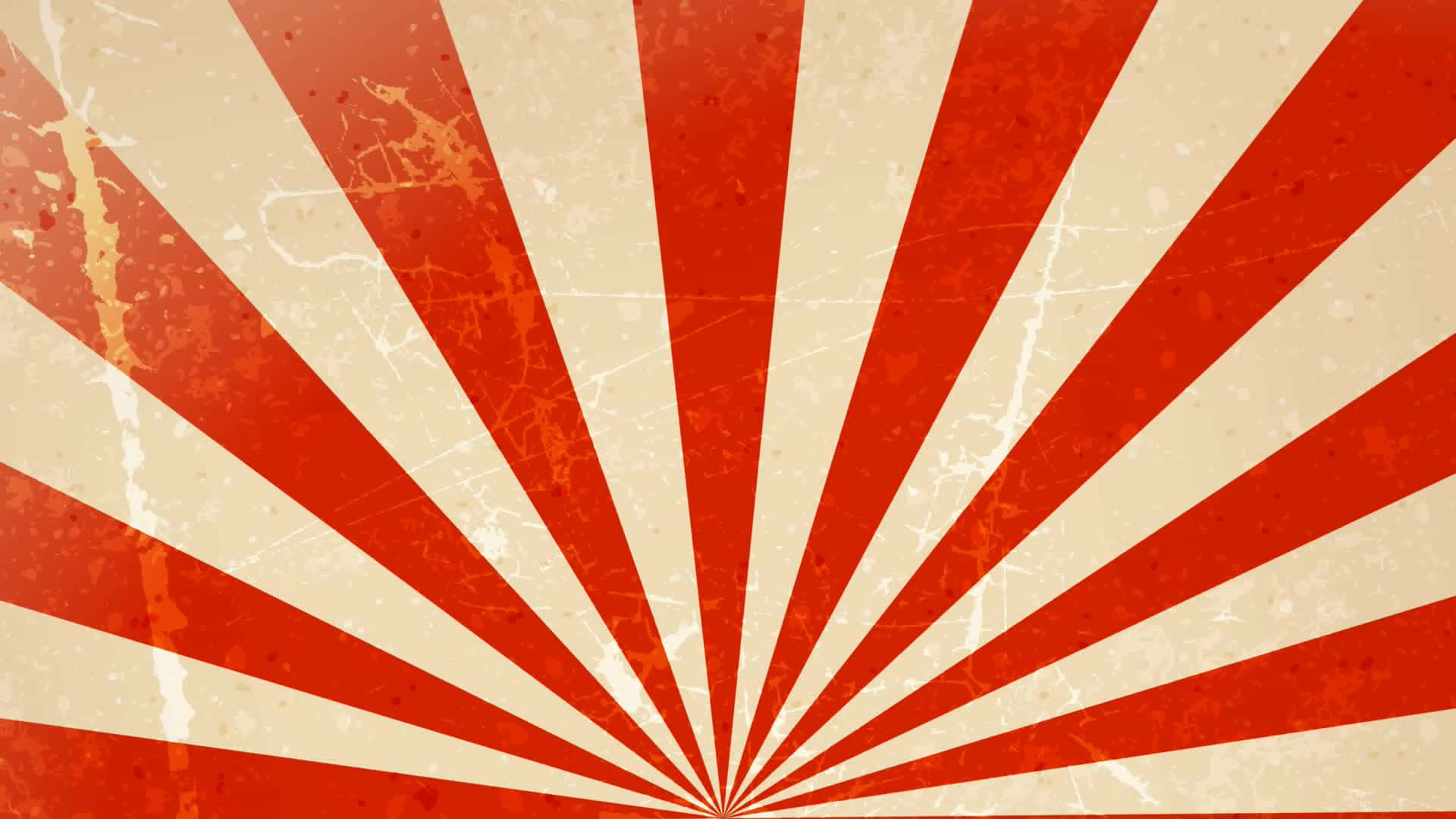 背景 桌布 壁紙 — 鮮豔的紅色和奶油色太陽爆發圖案從中心放射，帶有磨損的復古紋理。