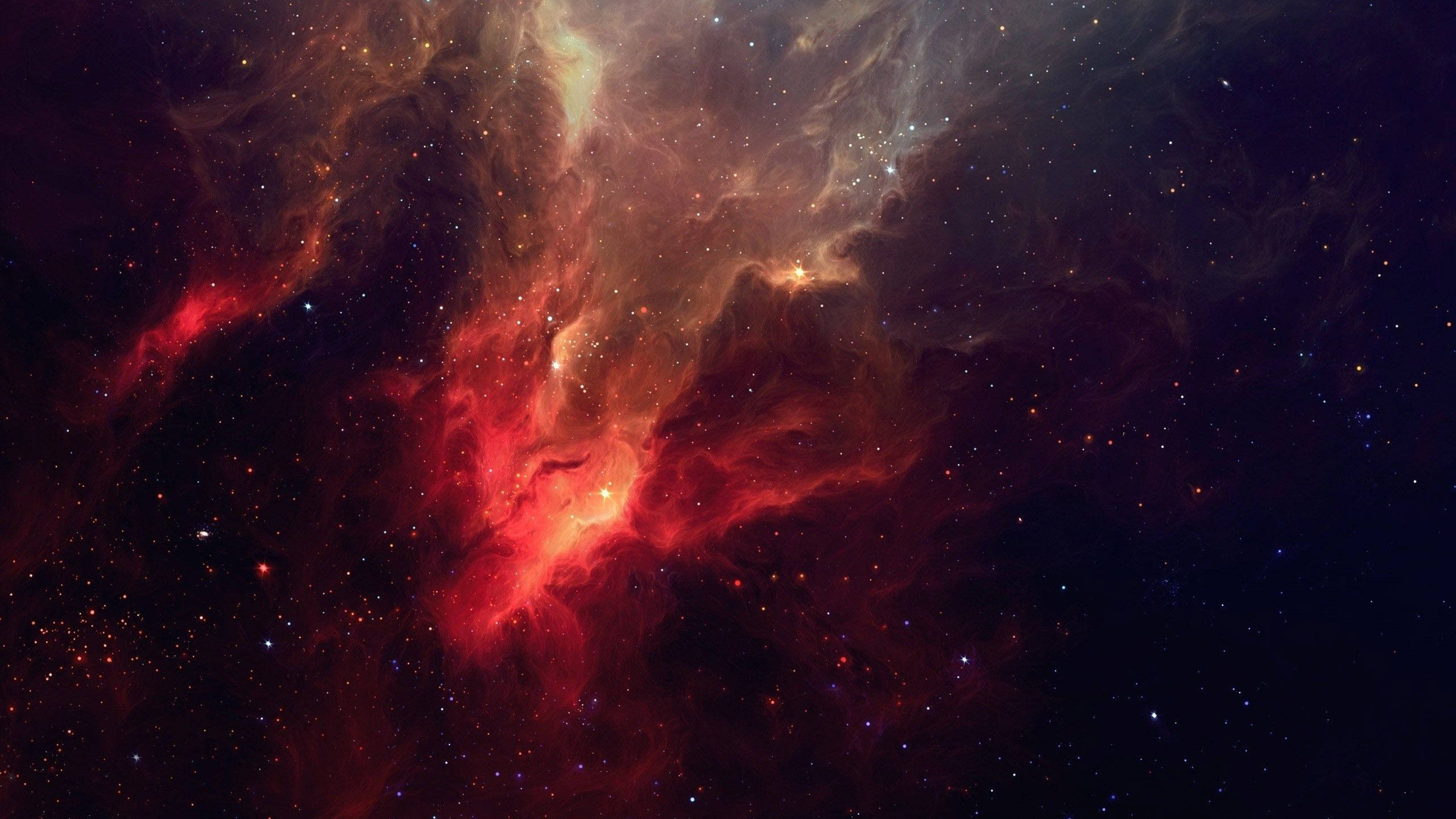 星雲 桌布 壁紙 — 鮮豔的紅色和橙色宇宙雲在深空星雲中無數恆星之間旋轉。