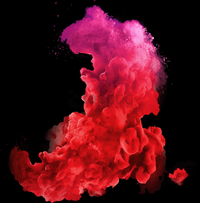 Colorful Smoke 桌布 壁紙 — 鮮豔的紅色和洋紅色粉末在純黑色背景上動態爆炸，形成戲劇性的抽象爆發。