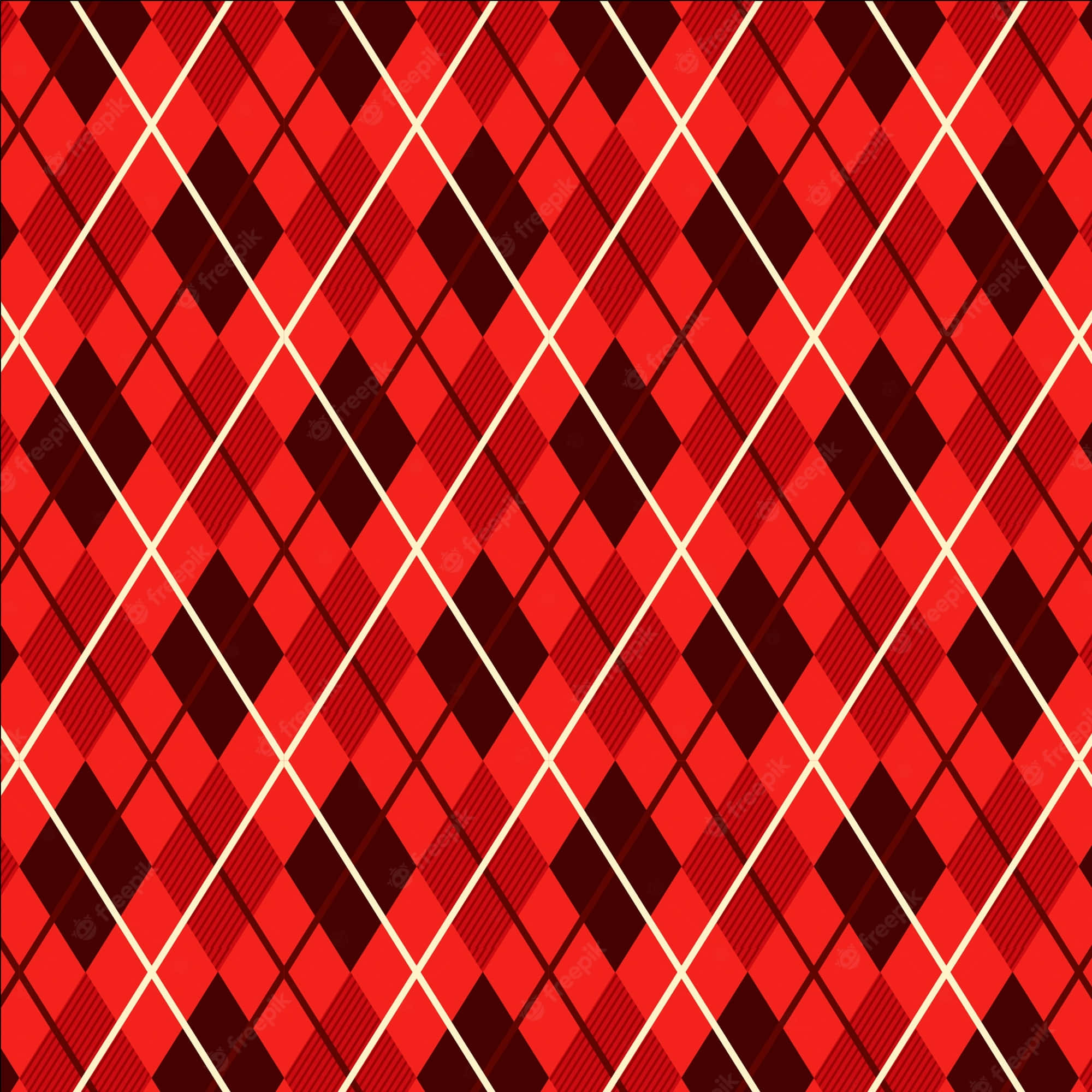 Black And Red Plaid 桌布 壁紙 — 鮮豔的紅色和深酒紅色菱形圖案，奶油色線條在整個框架中形成重複的鑽石形狀。
