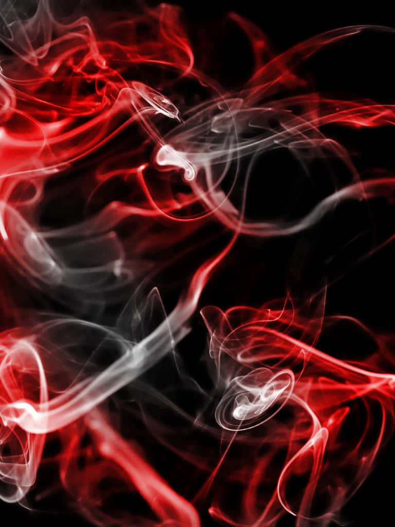 Black Smoke 桌布 壁紙 — 鮮豔的紅色和白色煙霧在純黑色背景上動態旋轉，營造出抽象的火熱動感。