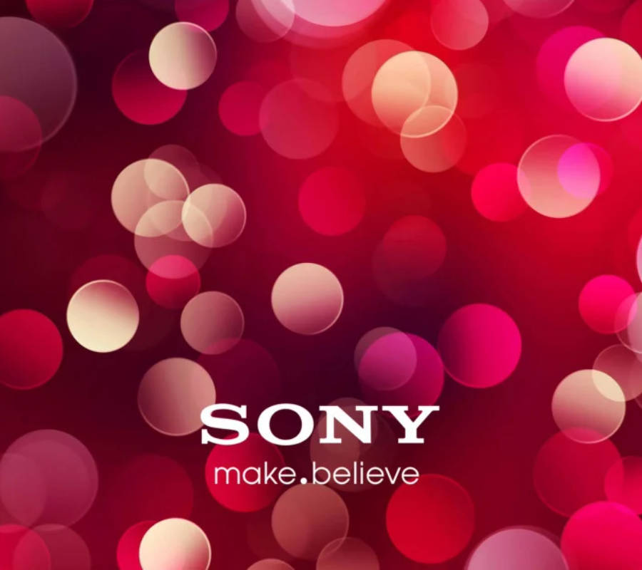 Sony 桌布 壁紙 — 鮮豔的紅色和粉紅色散景圓圈在白色Sony make believe標誌後面柔和地發光。